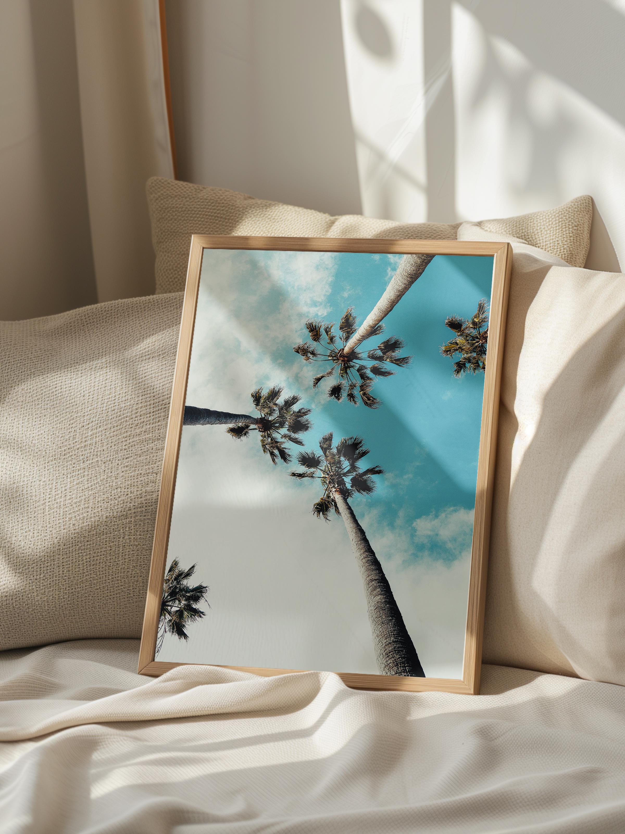 Çerçevesiz Poster, Yaz Temalı Tablo NO:136, Yüksek Palmiyeler Fotoğrafı, Mavi Poster, Dikey
