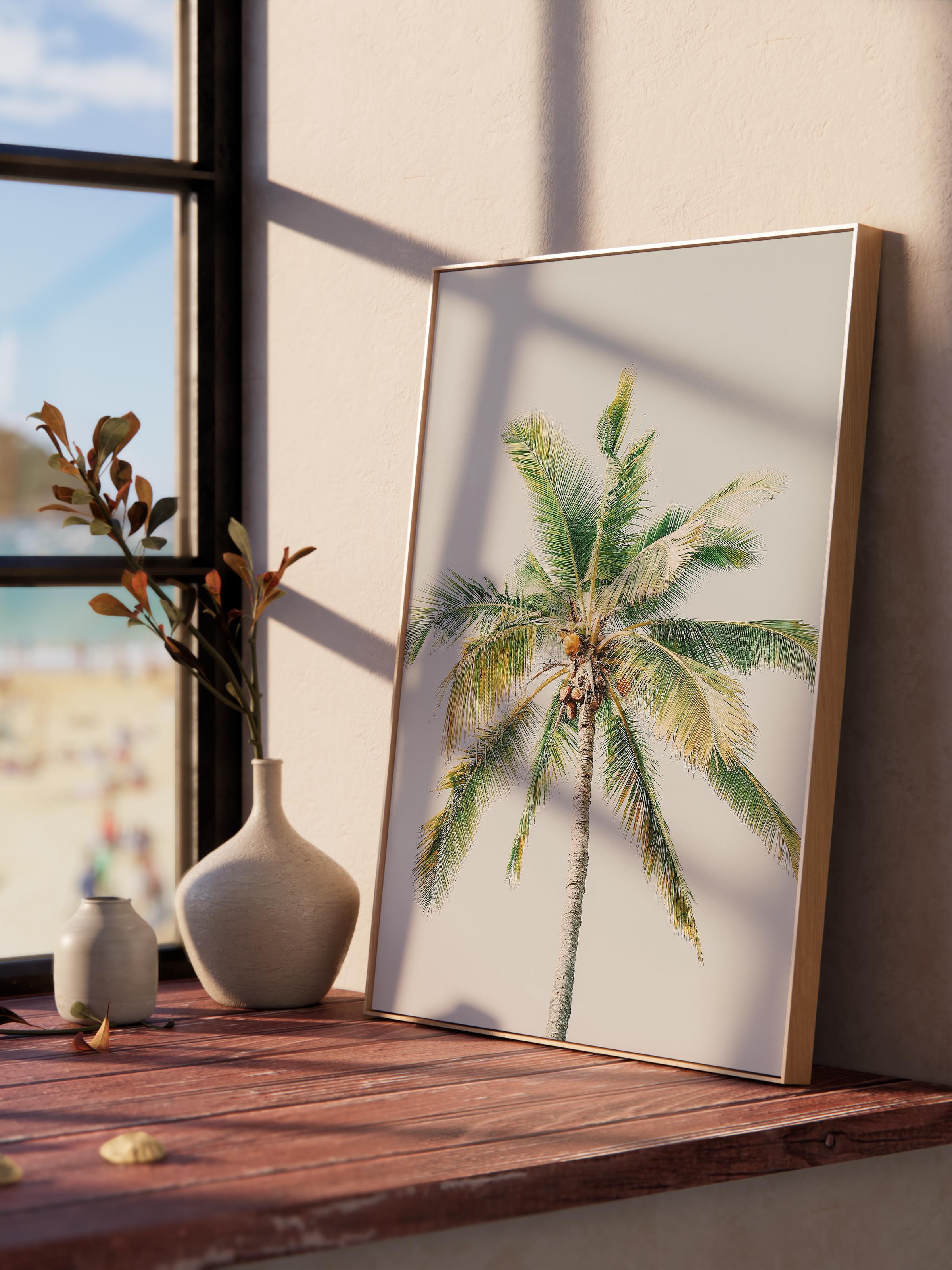 Çerçevesiz Poster, Yaz Temalı Tablo NO:140, Yalnız Palmiye Fotoğrafı, Yeşil Poster, Dikey