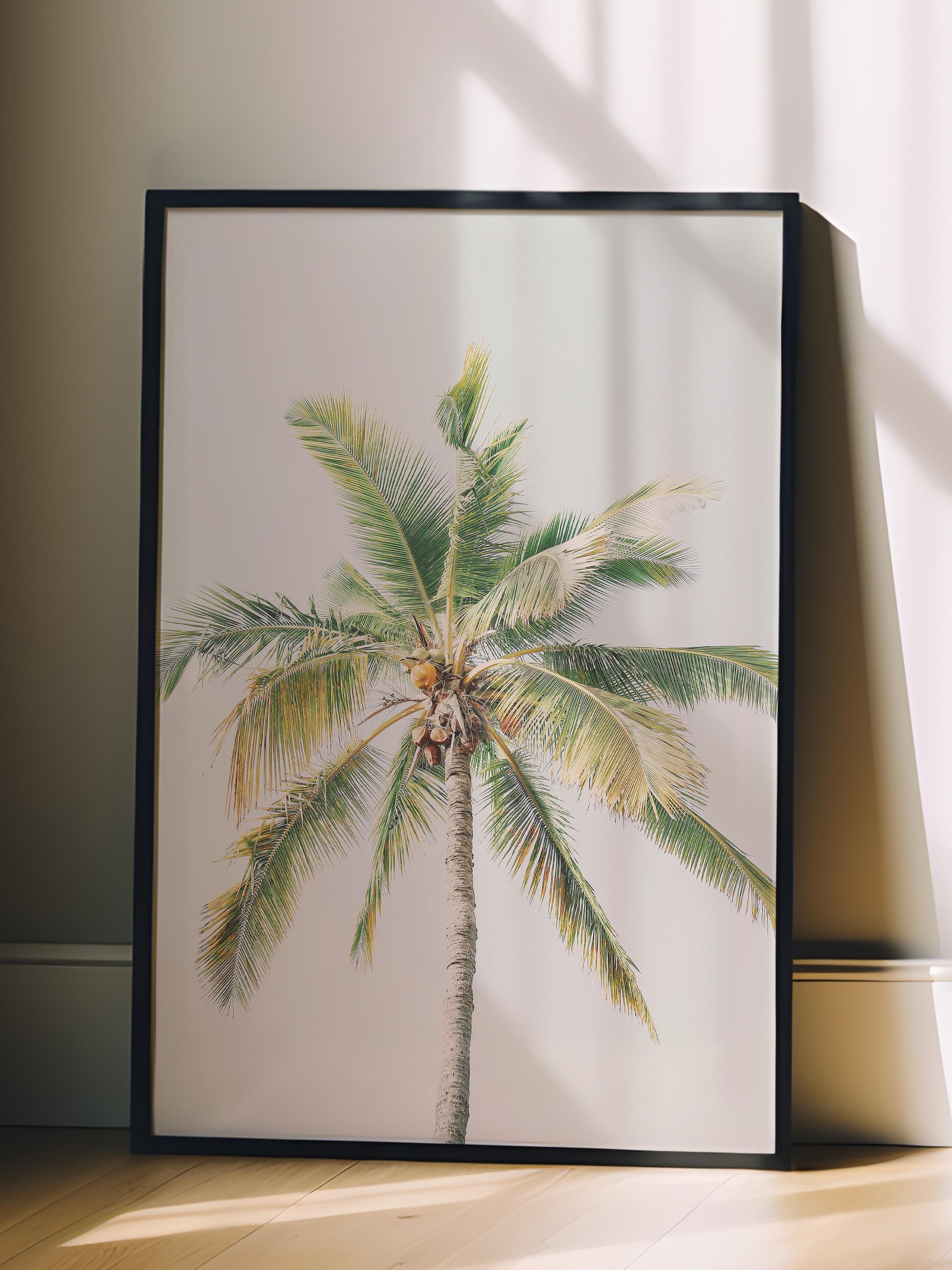 Çerçevesiz Poster, Yaz Temalı Tablo NO:140, Yalnız Palmiye Fotoğrafı, Yeşil Poster, Dikey