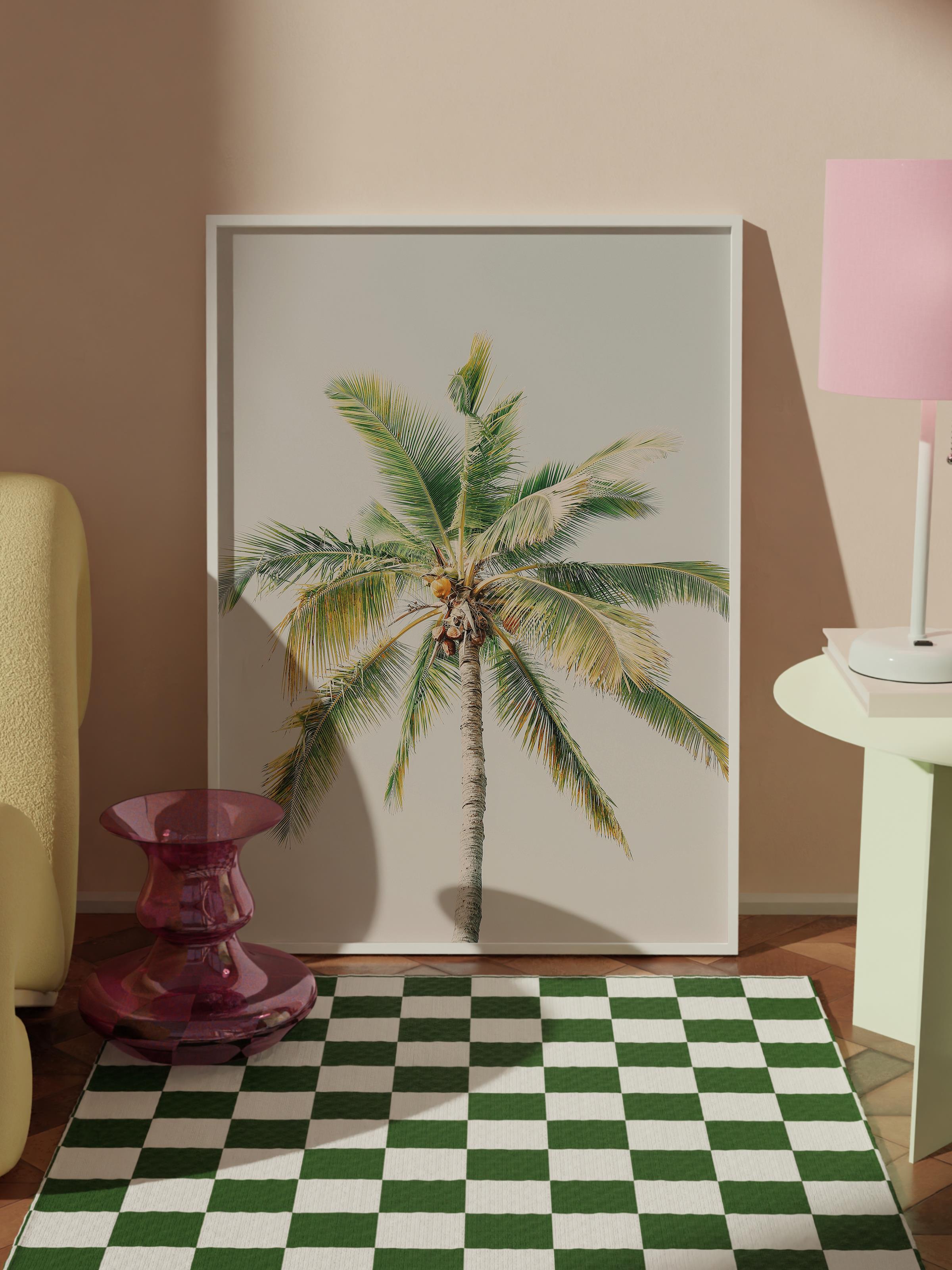 Çerçevesiz Poster, Yaz Temalı Tablo NO:140, Yalnız Palmiye Fotoğrafı, Yeşil Poster, Dikey