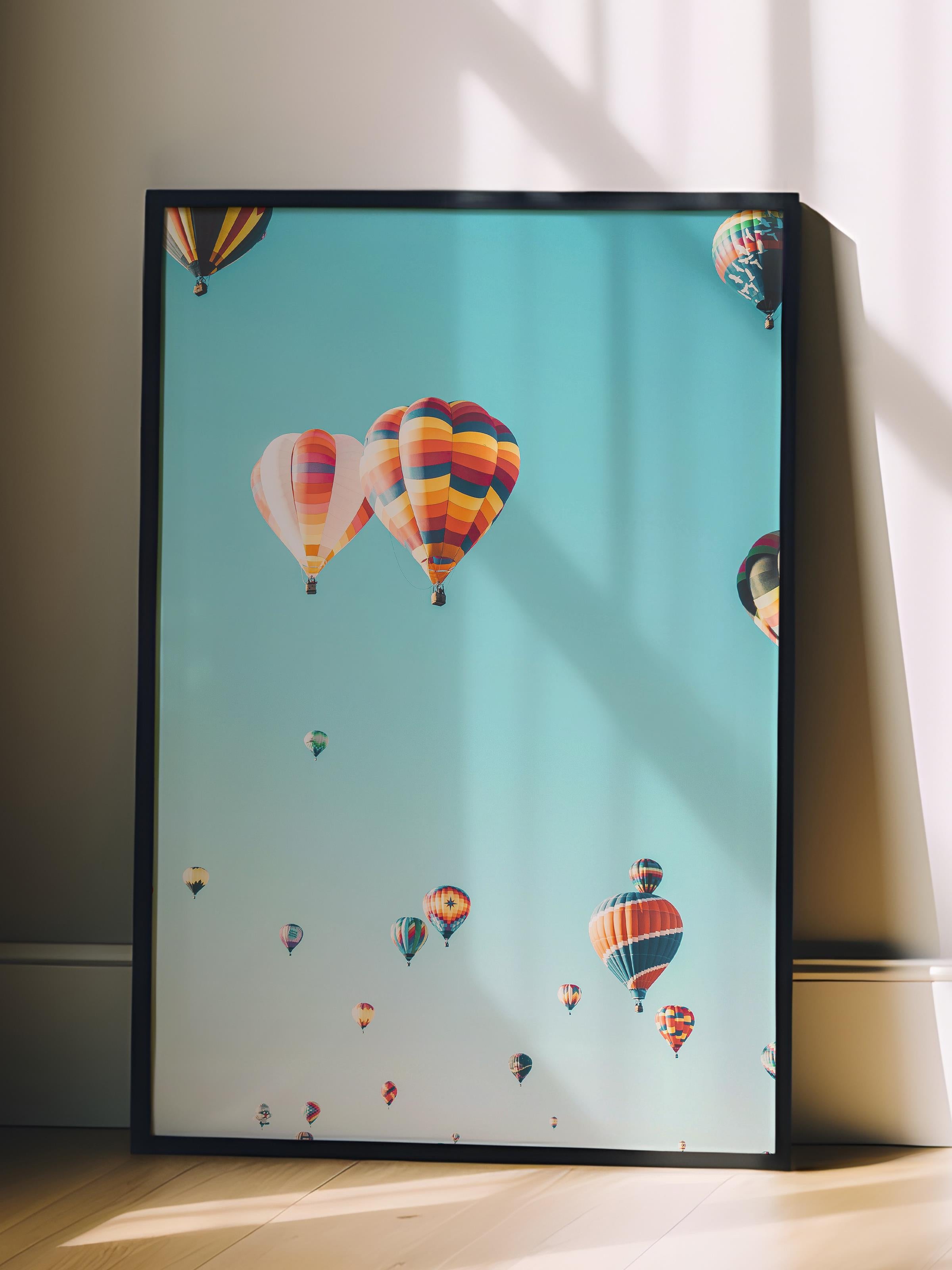 Çerçevesiz Poster, Yaz Temalı Tablo NO:145, Balon Festivali Fotoğrafı, Mavi Poster, Dikey