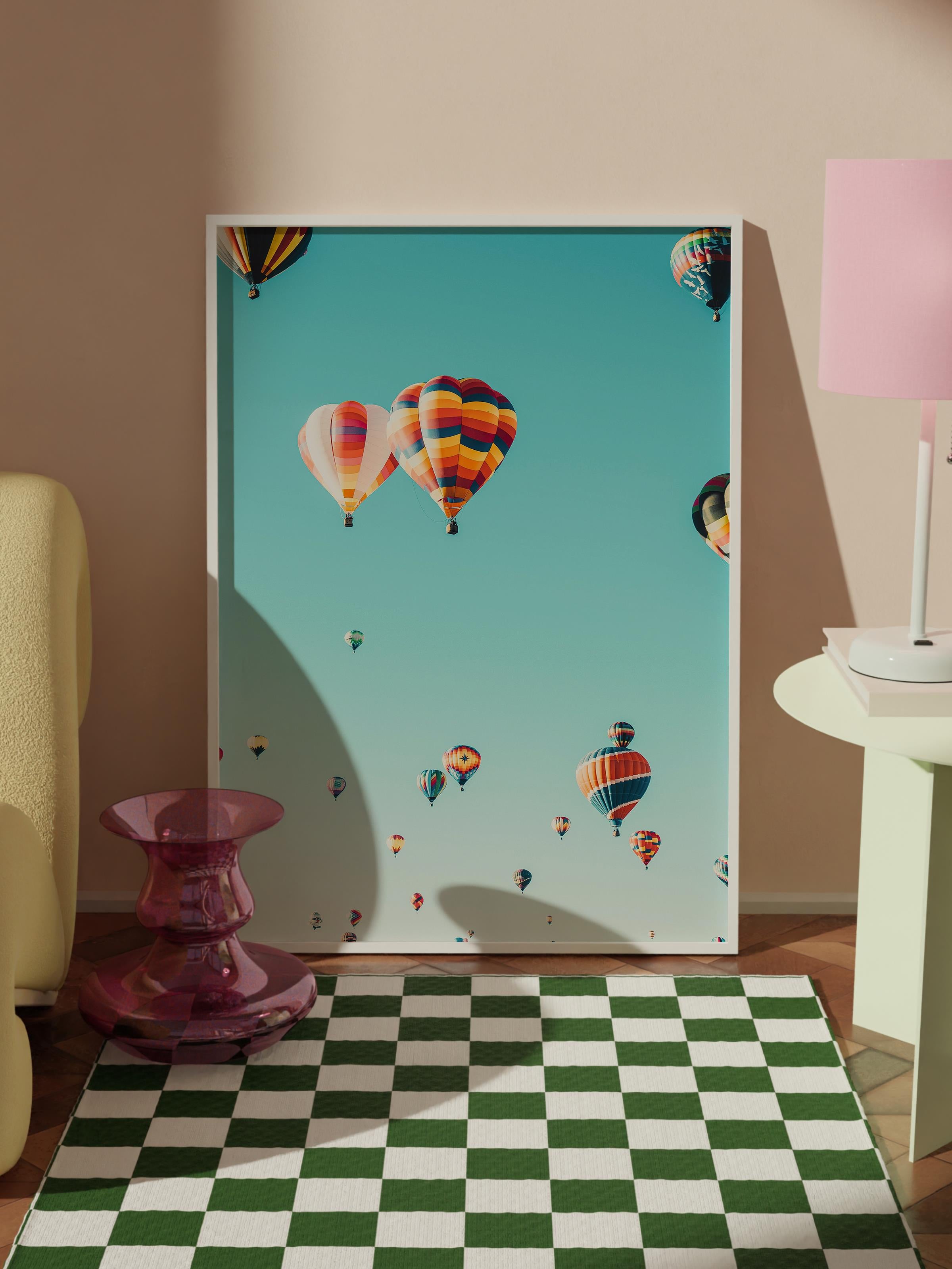 Çerçevesiz Poster, Yaz Temalı Tablo NO:145, Balon Festivali Fotoğrafı, Mavi Poster, Dikey