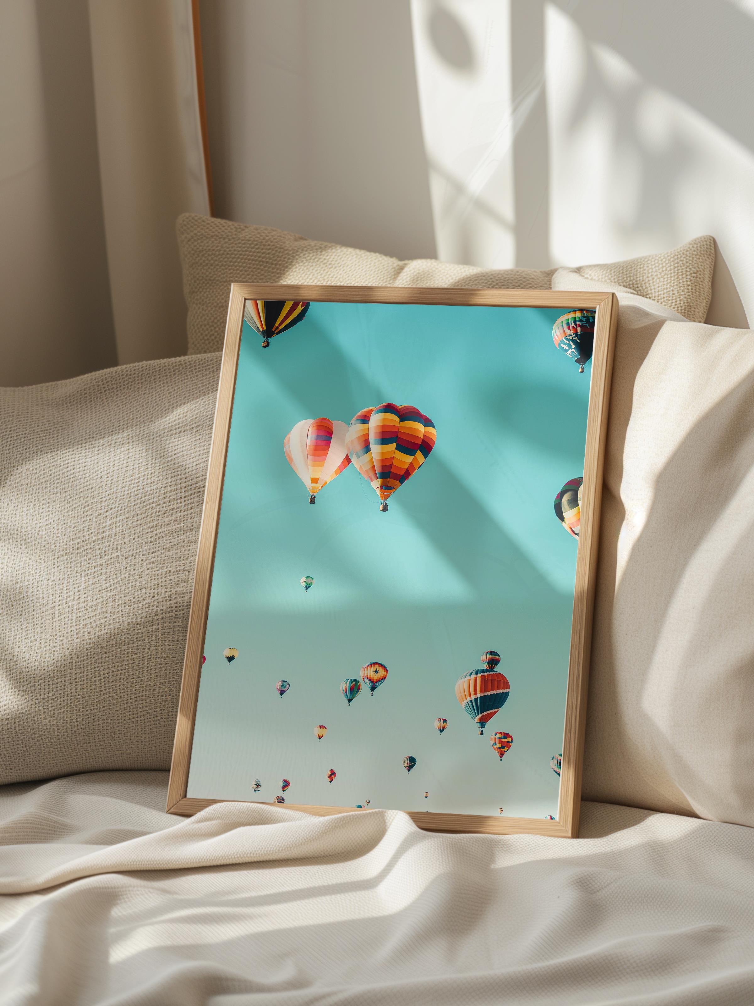 Çerçevesiz Poster, Yaz Temalı Tablo NO:145, Balon Festivali Fotoğrafı, Mavi Poster, Dikey