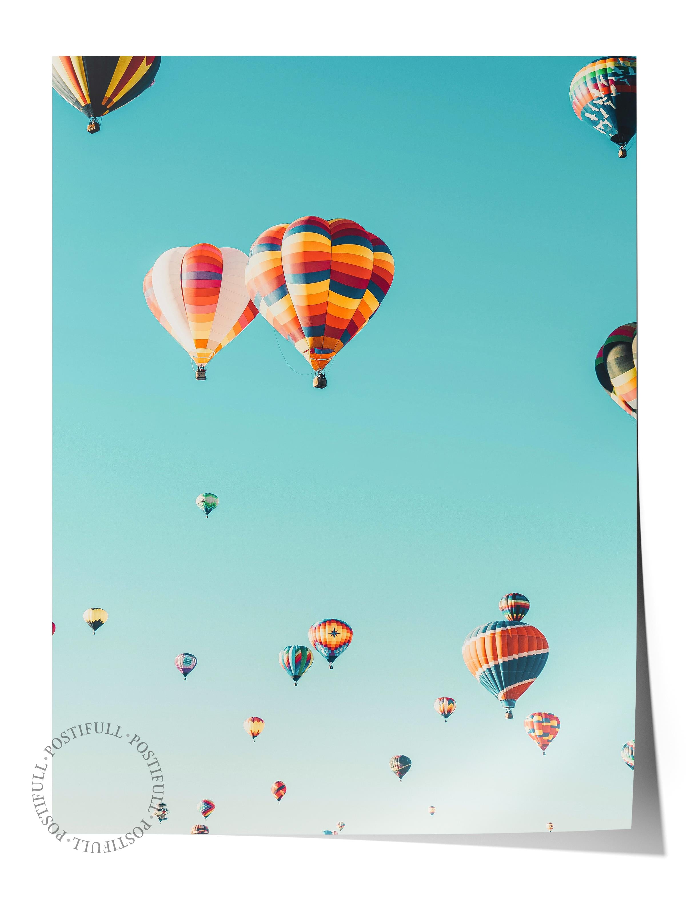 Çerçevesiz Poster, Yaz Temalı Tablo NO:145, Balon Festivali Fotoğrafı, Mavi Poster, Dikey