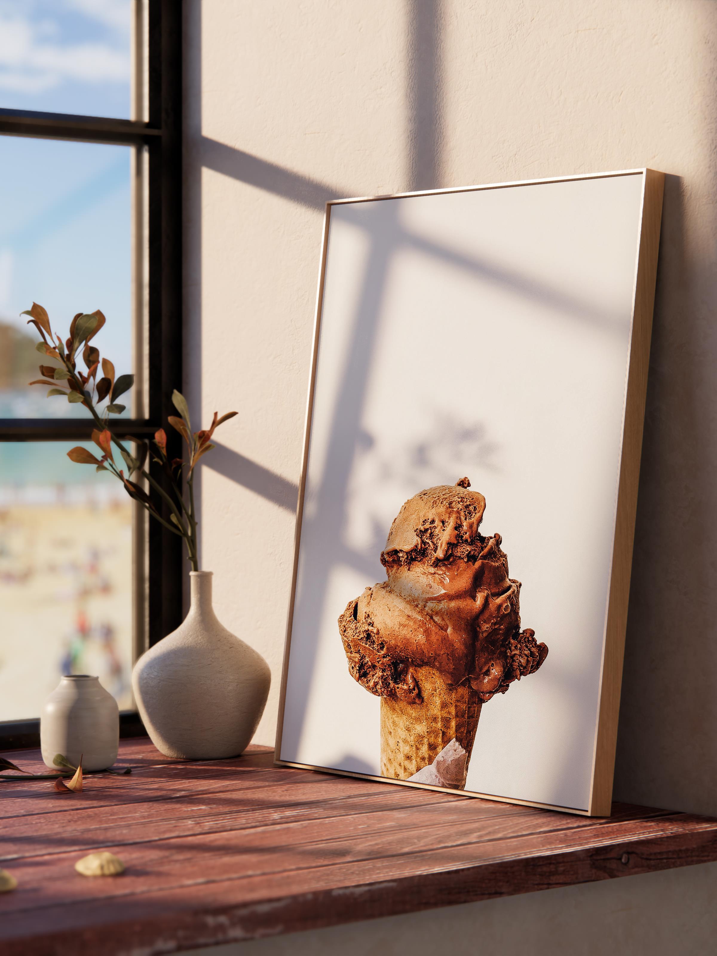 Çerçevesiz Poster, Yaz Temalı Tablo NO:147, Çikolatalı Dondurma Fotoğrafı, Kahverengi Poster, Dikey