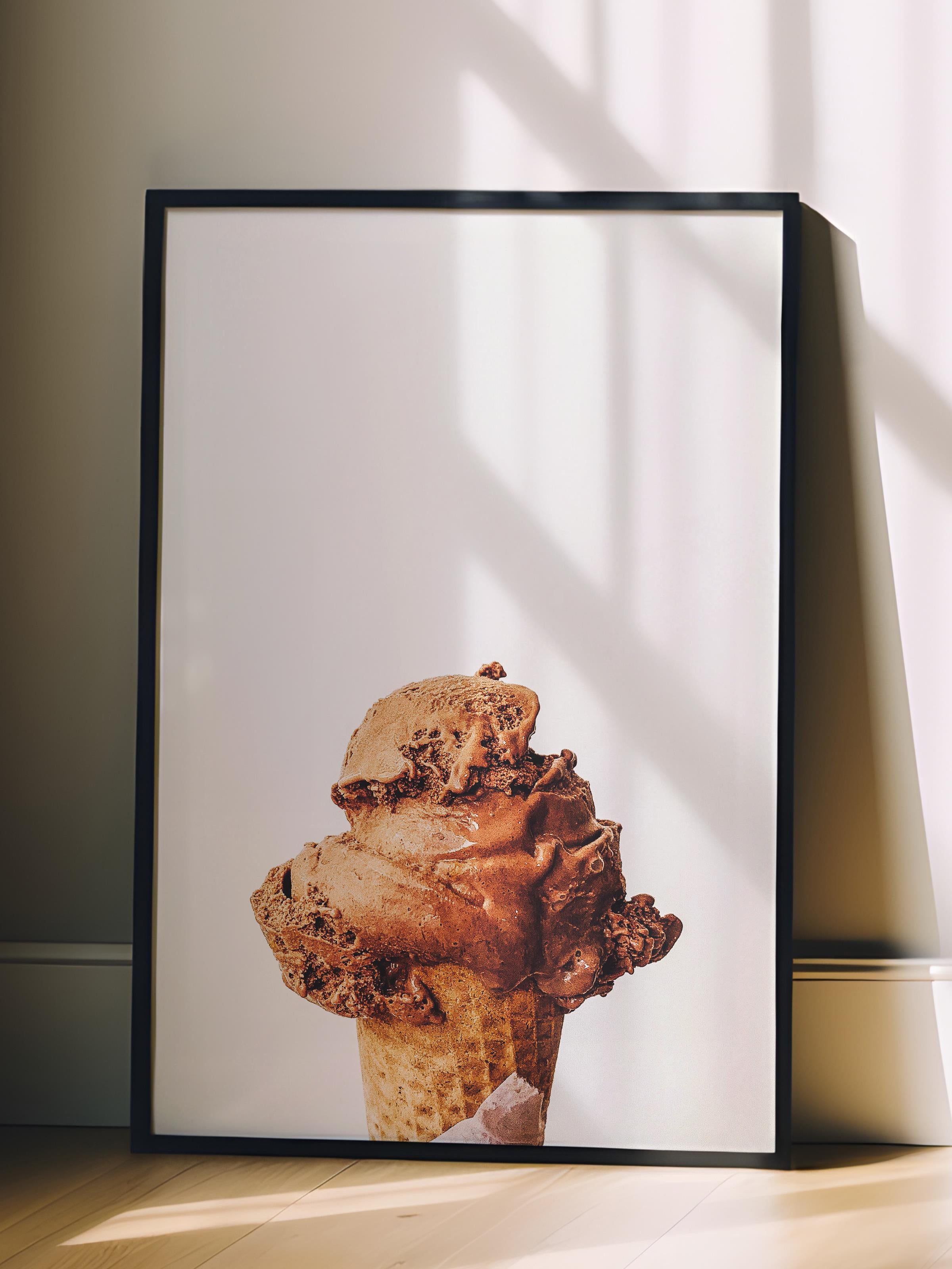 Çerçevesiz Poster, Yaz Temalı Tablo NO:147, Çikolatalı Dondurma Fotoğrafı, Kahverengi Poster, Dikey