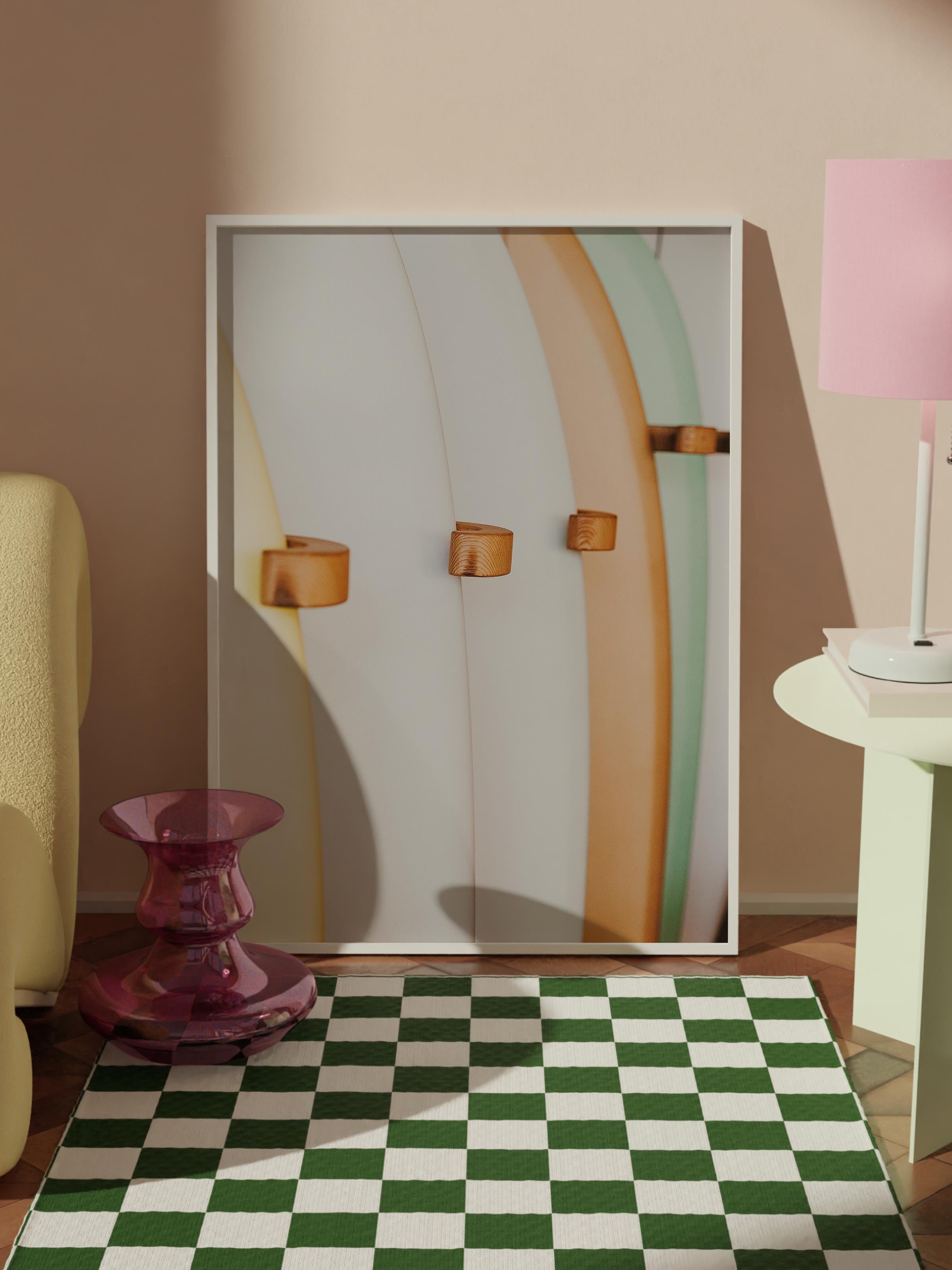 Çerçevesiz Poster, Yaz Temalı Tablo NO:148, Beyaz Duvar ve Sörf Tahtaları Fotoğrafı, Beyaz, Dikey