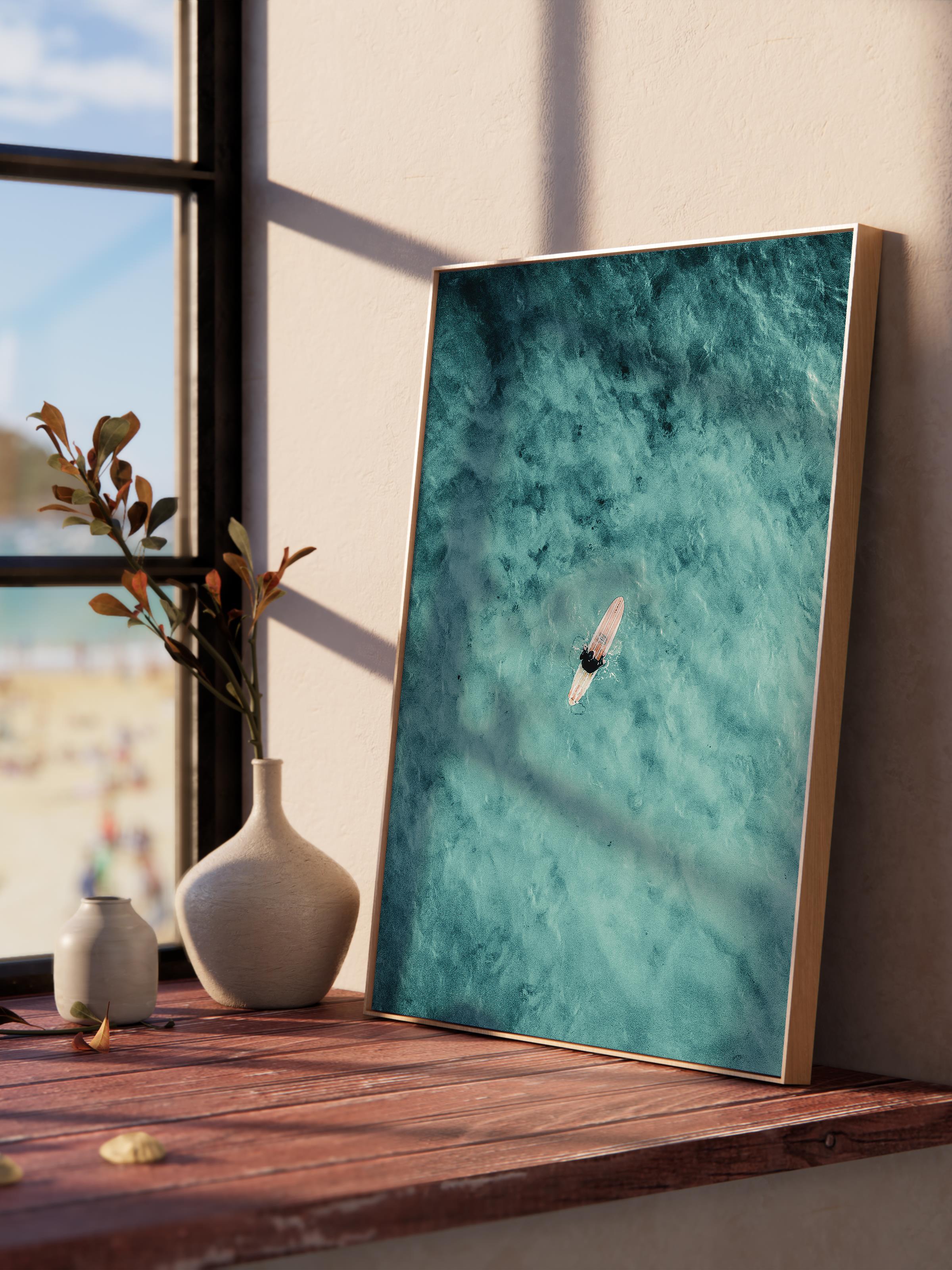 Çerçevesiz Poster, Yaz Temalı Tablo NO:149, Deniz ve Yüzen Kişi Fotoğrafı, Mavi Poster, Dikey