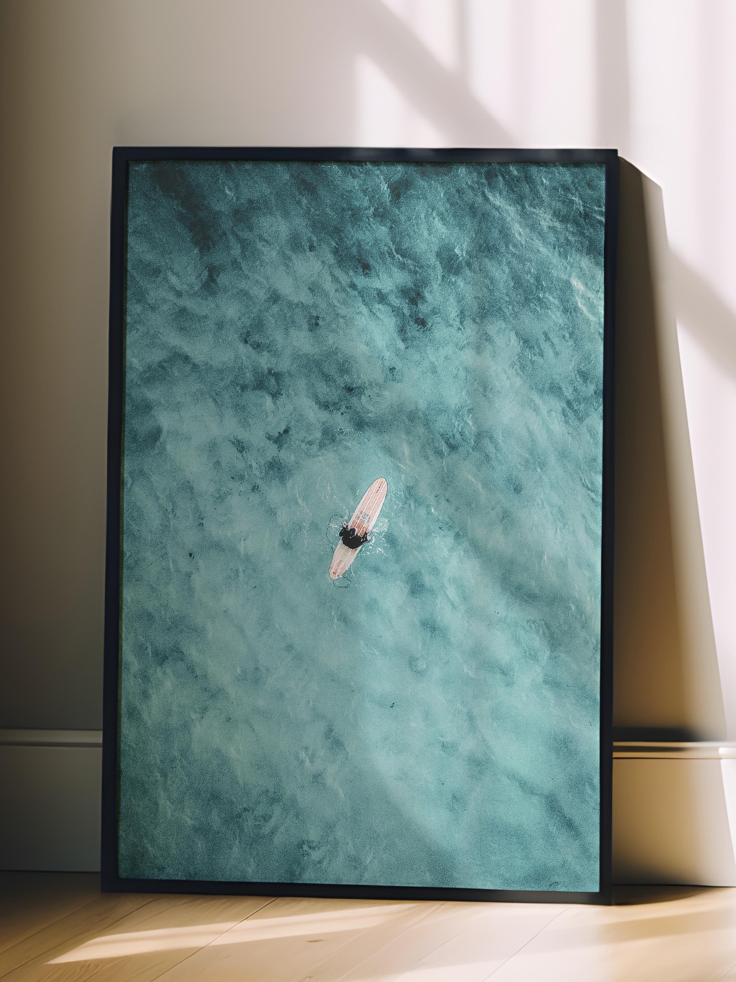 Çerçevesiz Poster, Yaz Temalı Tablo NO:149, Deniz ve Yüzen Kişi Fotoğrafı, Mavi Poster, Dikey