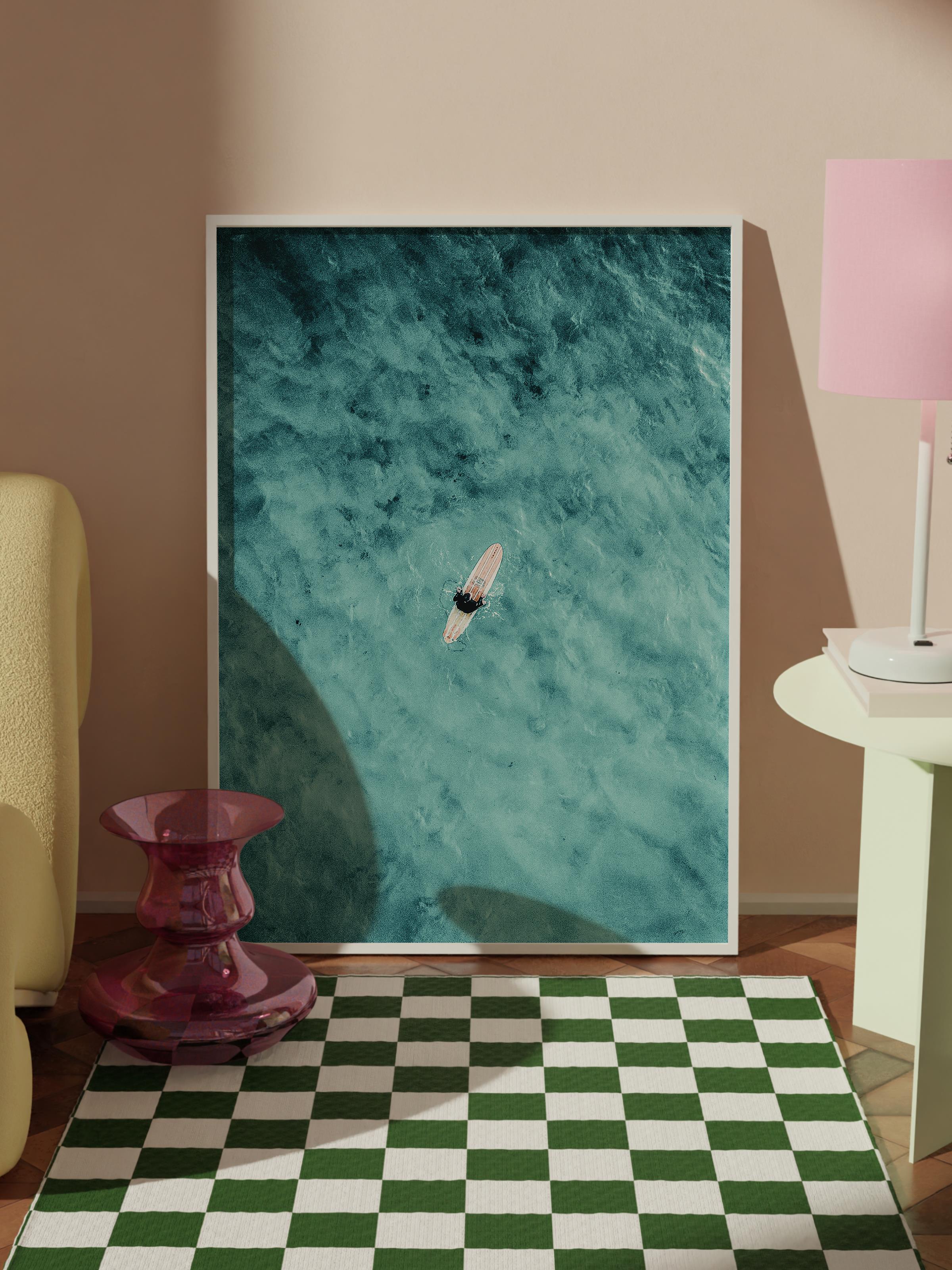 Çerçevesiz Poster, Yaz Temalı Tablo NO:149, Deniz ve Yüzen Kişi Fotoğrafı, Mavi Poster, Dikey