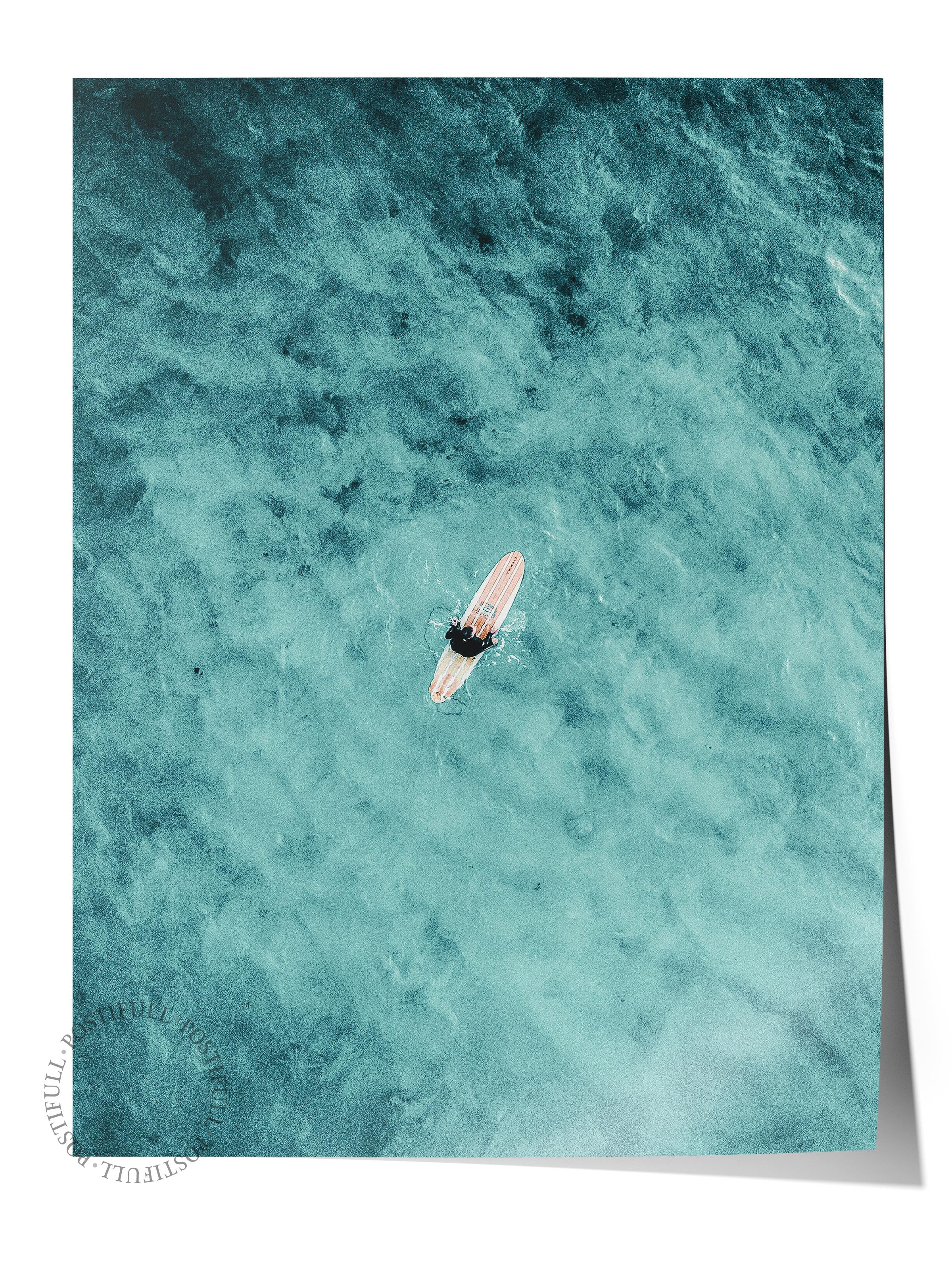 Çerçevesiz Poster, Yaz Temalı Tablo NO:149, Deniz ve Yüzen Kişi Fotoğrafı, Mavi Poster, Dikey