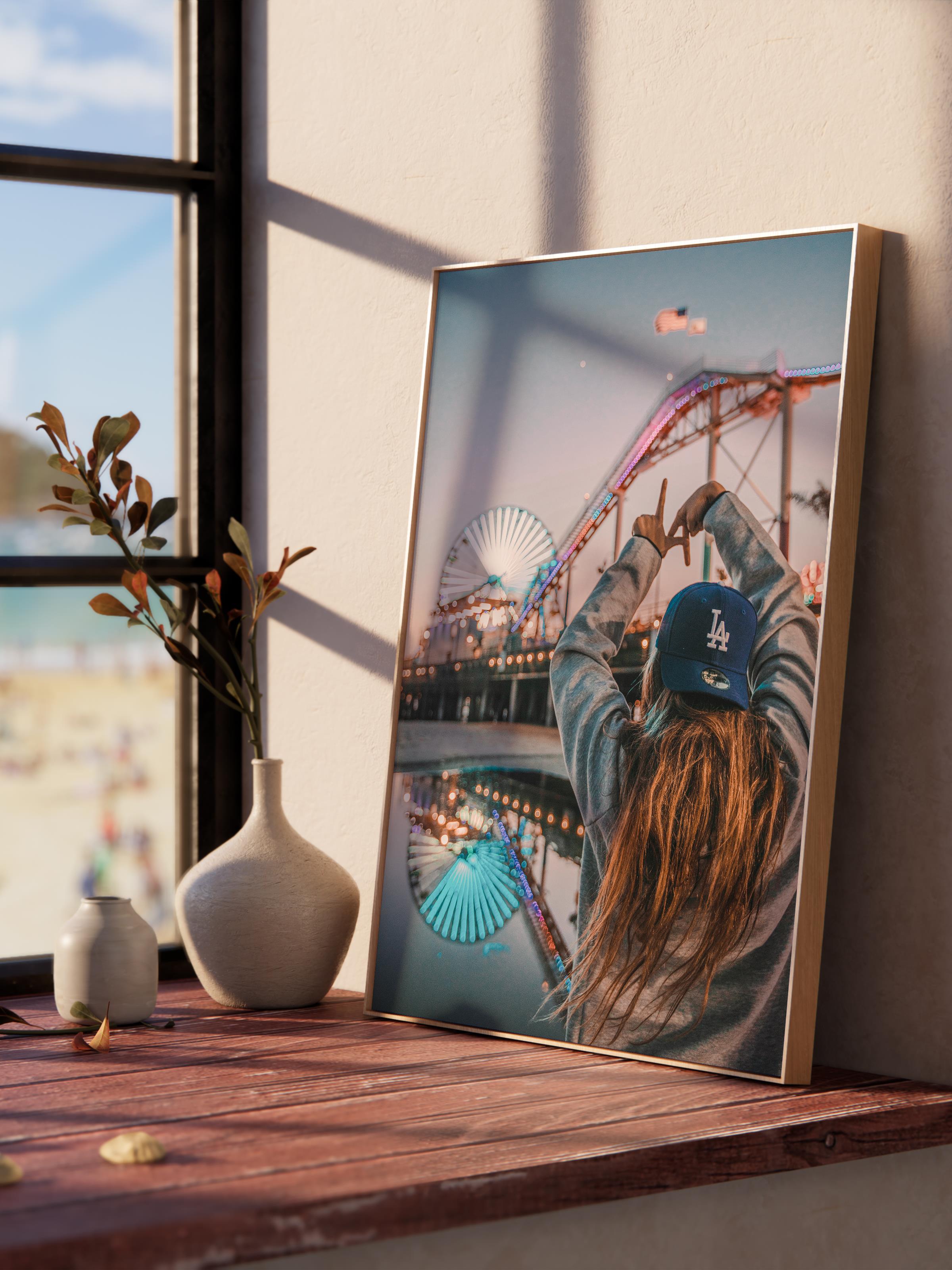 Çerçevesiz Poster, Yaz Temalı Tablo NO:152, Lunapark Fotoğrafı, Mavi Poster, Dikey