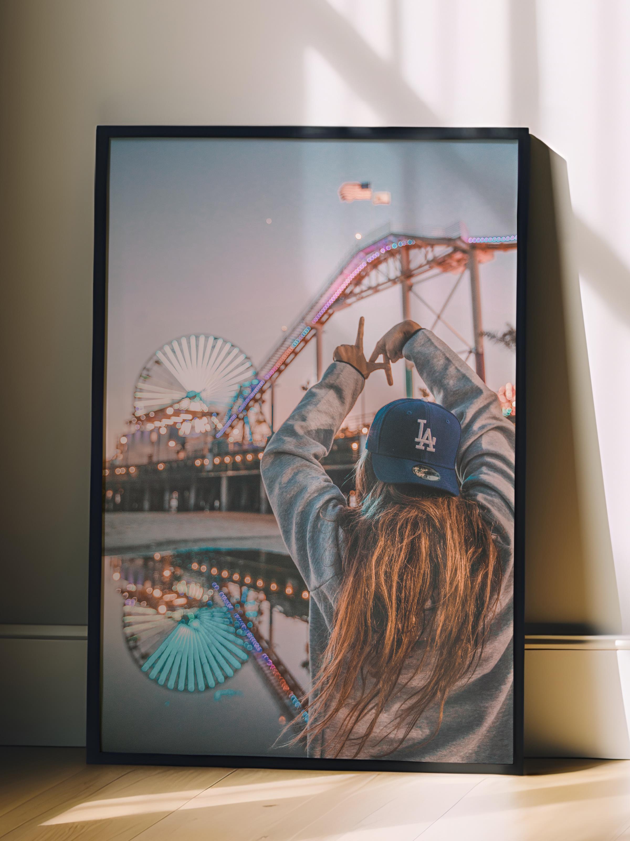 Çerçevesiz Poster, Yaz Temalı Tablo NO:152, Lunapark Fotoğrafı, Mavi Poster, Dikey