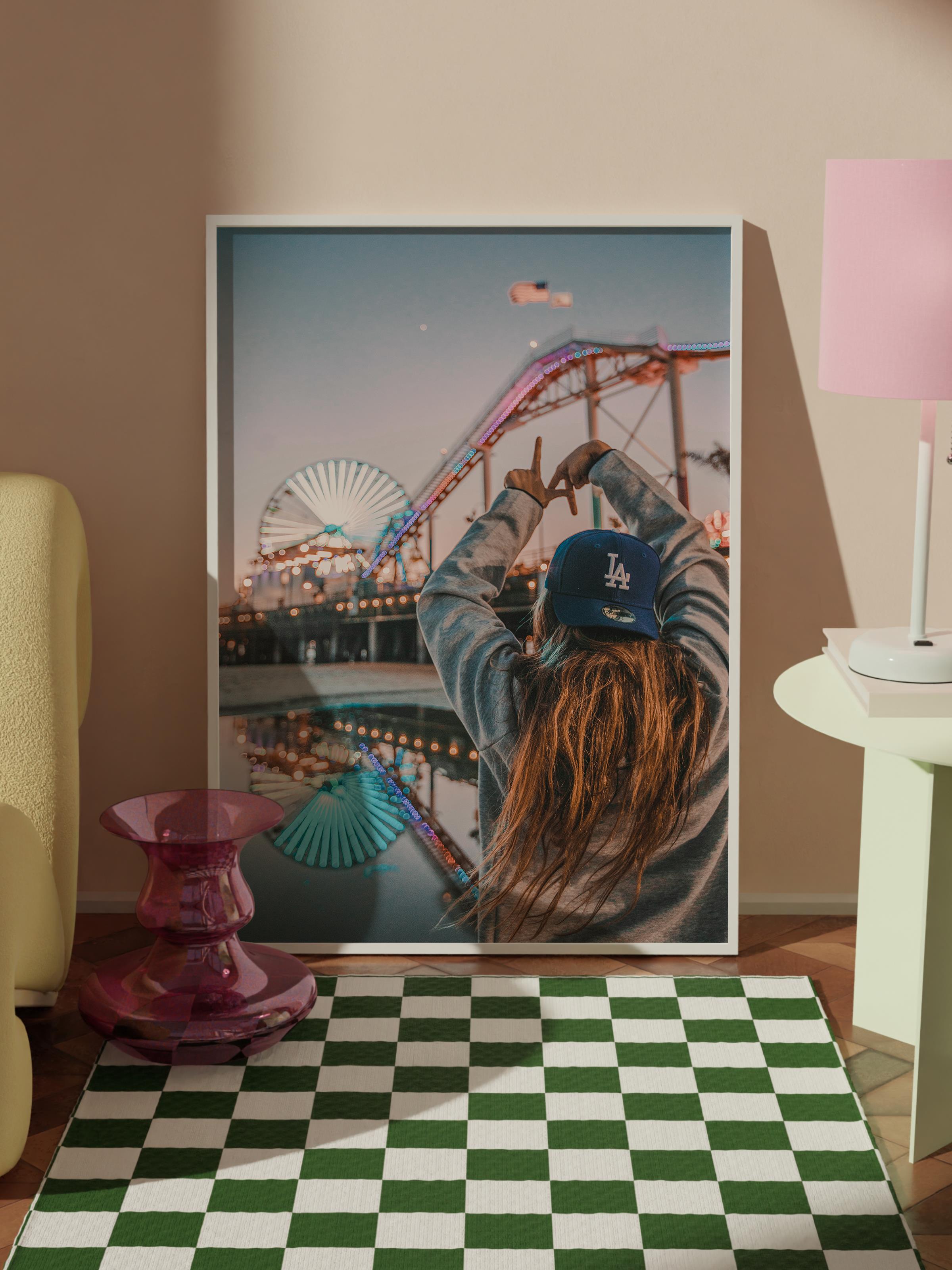 Çerçevesiz Poster, Yaz Temalı Tablo NO:152, Lunapark Fotoğrafı, Mavi Poster, Dikey