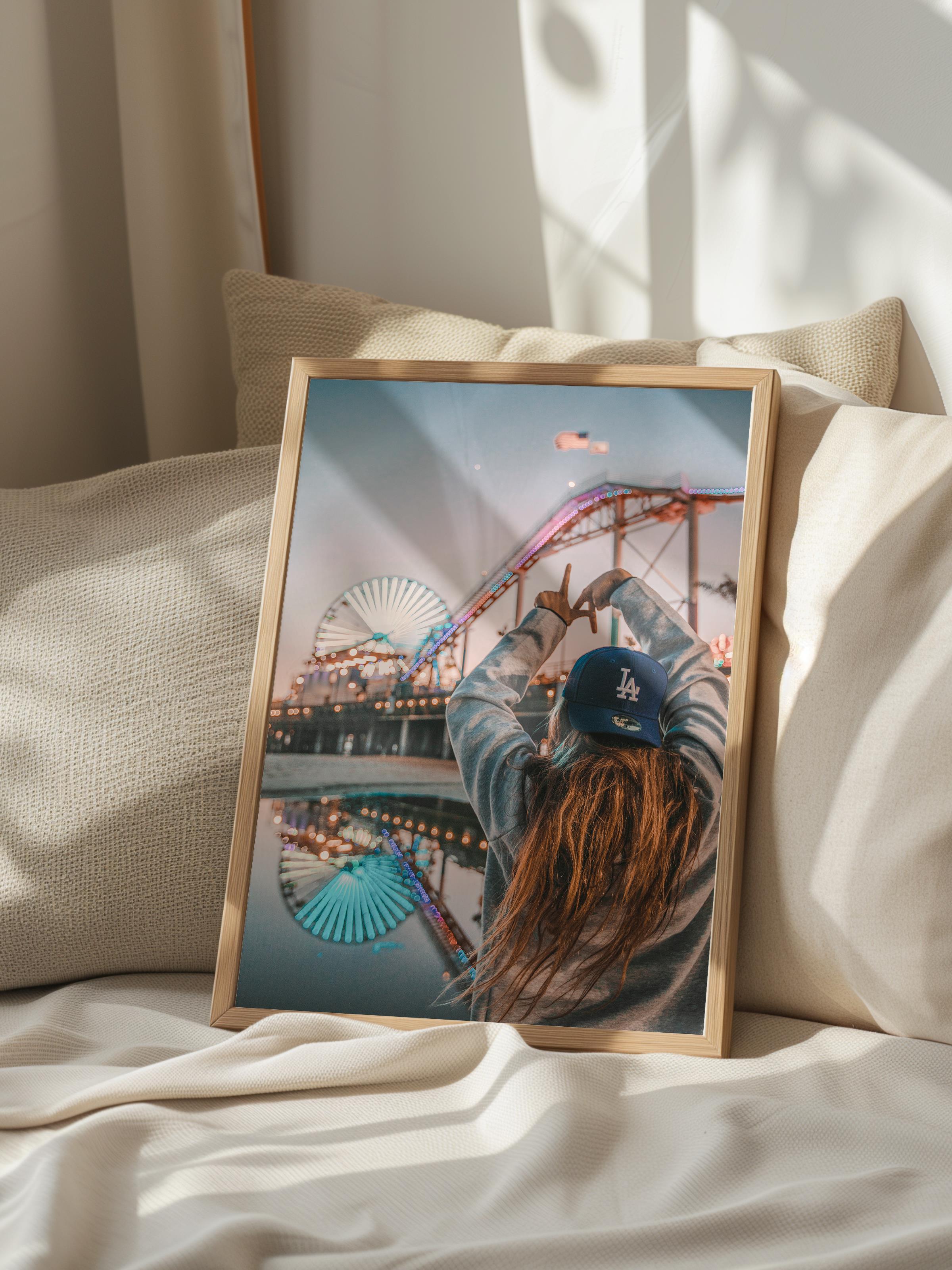 Çerçevesiz Poster, Yaz Temalı Tablo NO:152, Lunapark Fotoğrafı, Mavi Poster, Dikey