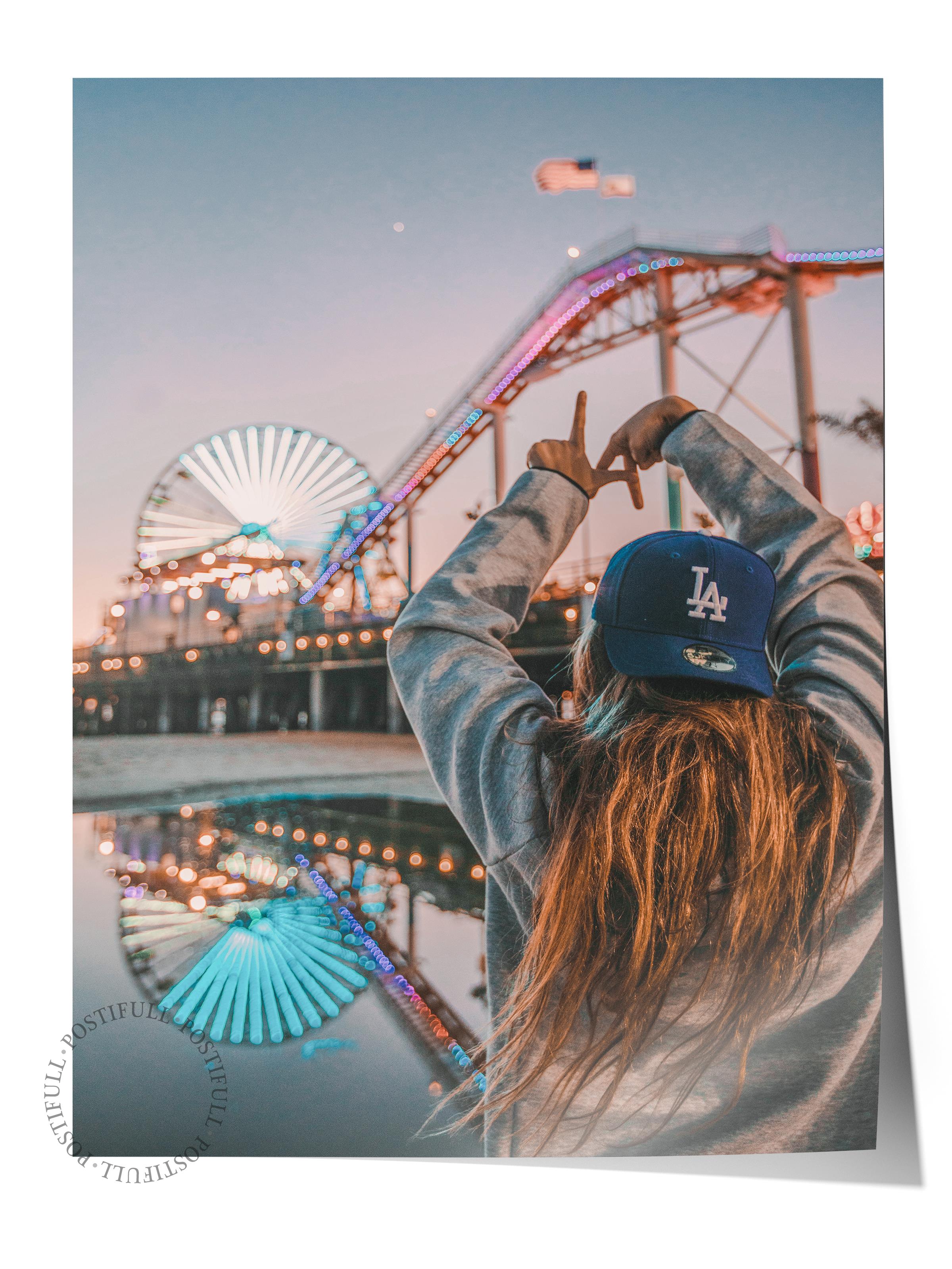 Çerçevesiz Poster, Yaz Temalı Tablo NO:152, Lunapark Fotoğrafı, Mavi Poster, Dikey