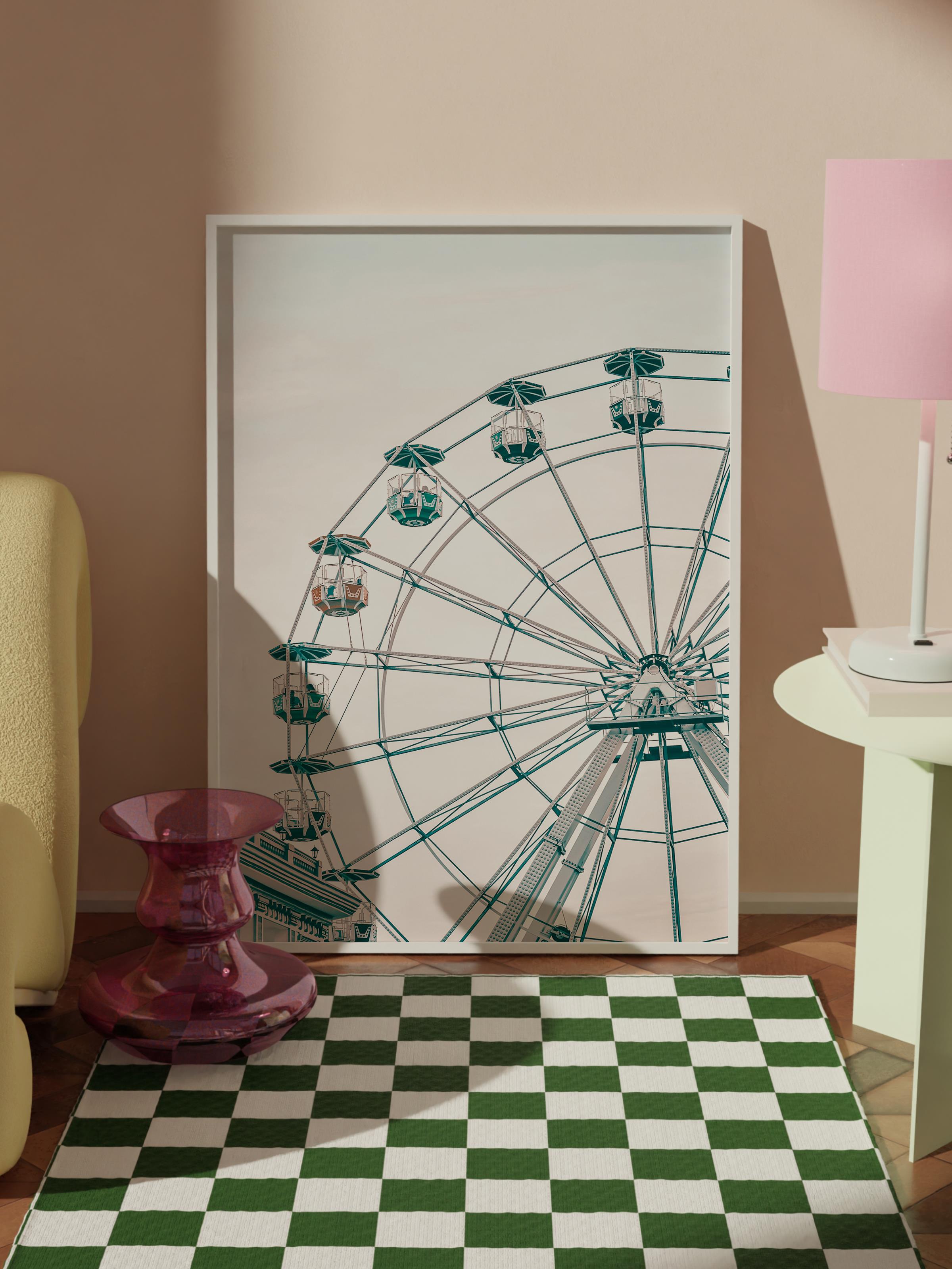 Çerçevesiz Poster, Yaz Temalı Tablo NO:154, Dönme Dolap Fotoğrafı, Beyaz Poster, Dikey