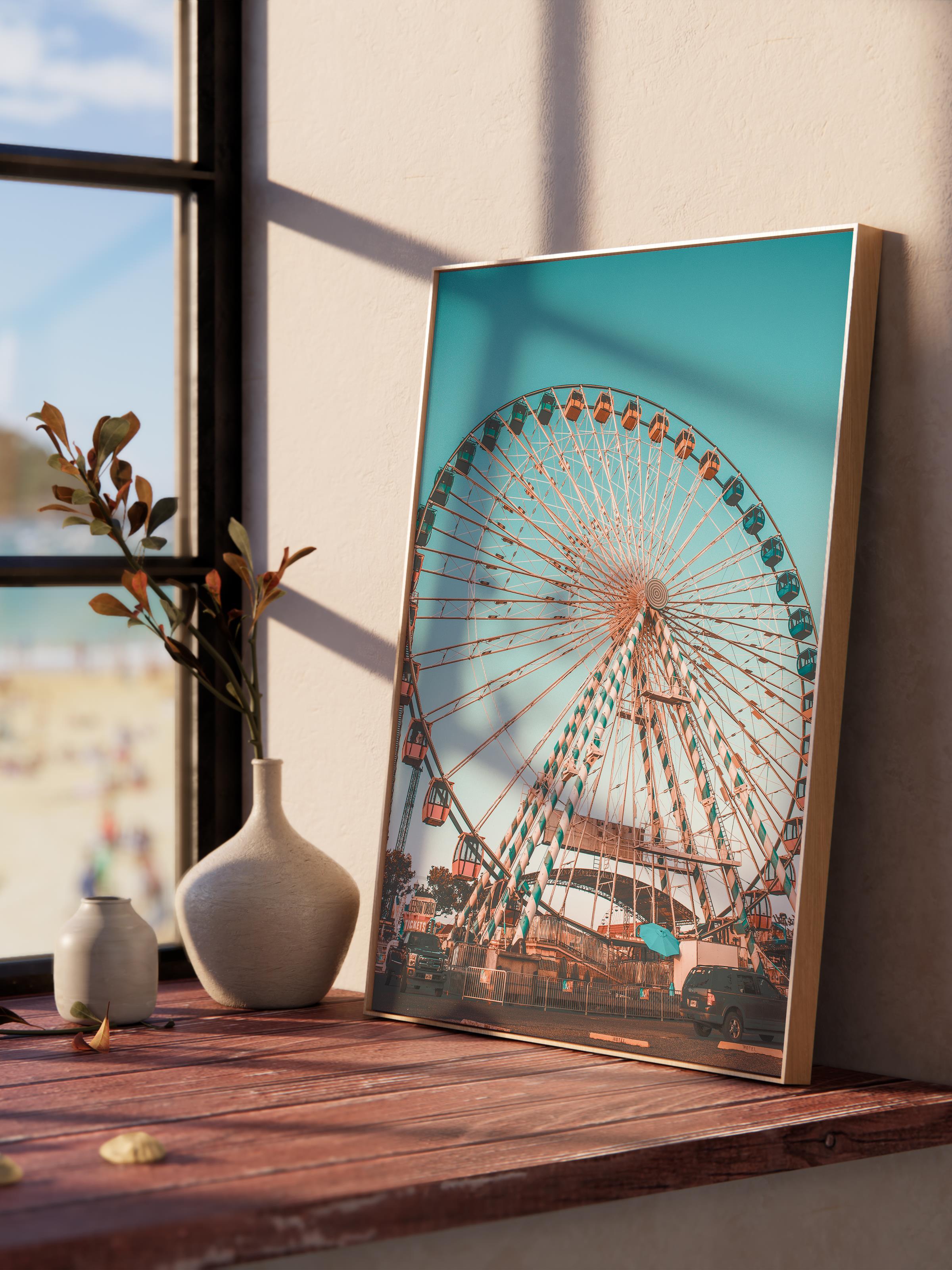 Çerçevesiz Poster, Yaz Temalı Tablo NO:155, Lunapark Dönme Dolap Fotoğrafı, Kahverengi Poster, Dikey