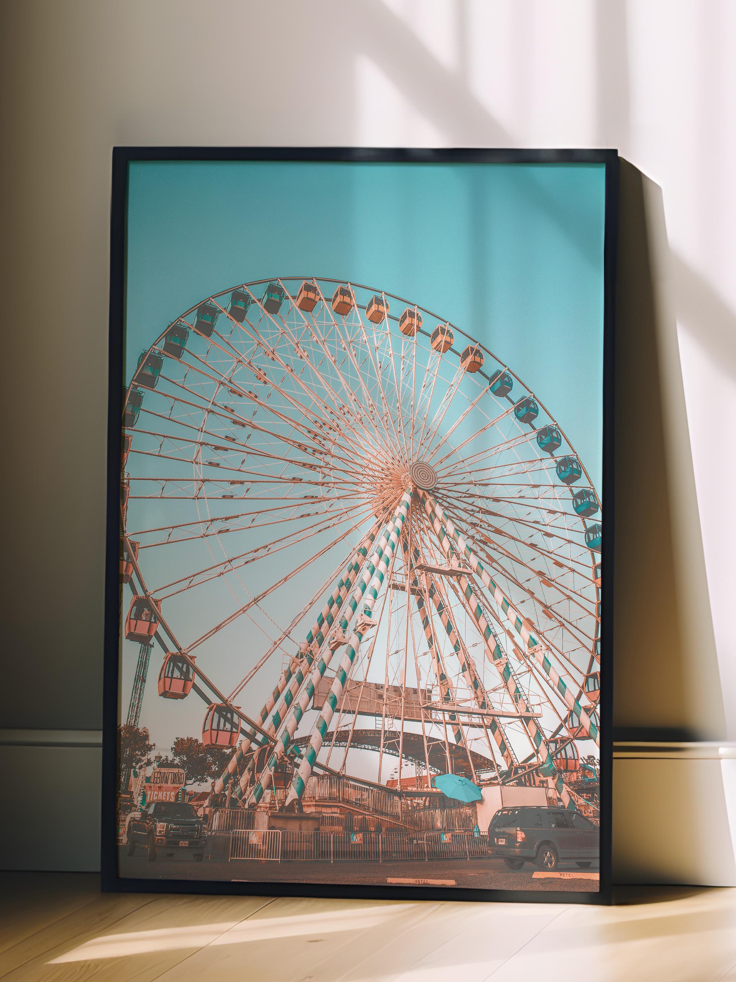 Çerçevesiz Poster, Yaz Temalı Tablo NO:155, Lunapark Dönme Dolap Fotoğrafı, Kahverengi Poster, Dikey