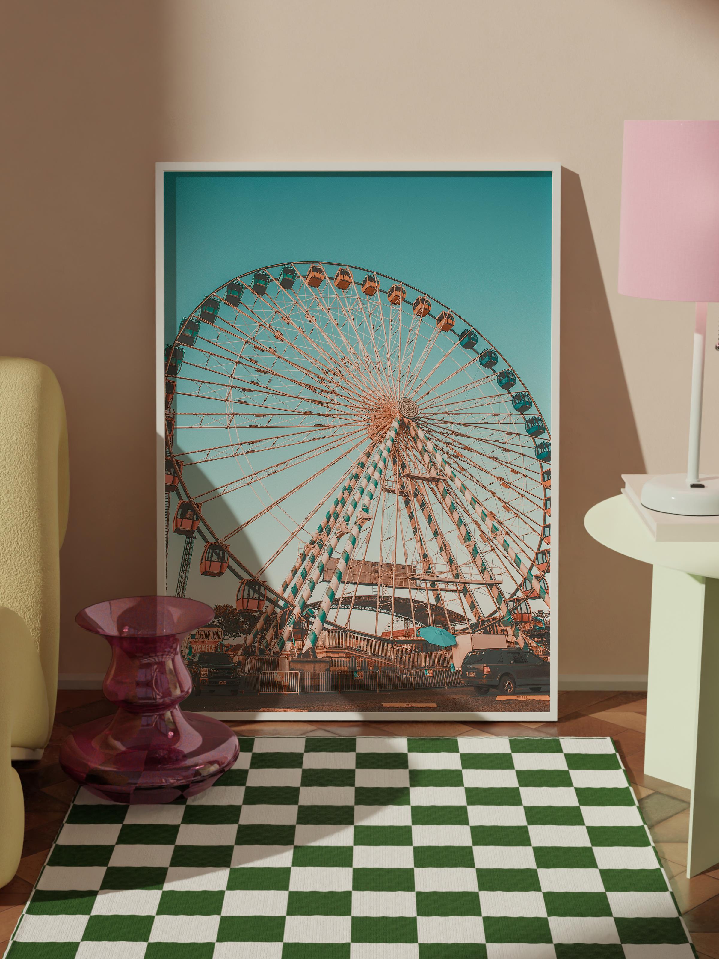 Çerçevesiz Poster, Yaz Temalı Tablo NO:155, Lunapark Dönme Dolap Fotoğrafı, Kahverengi Poster, Dikey