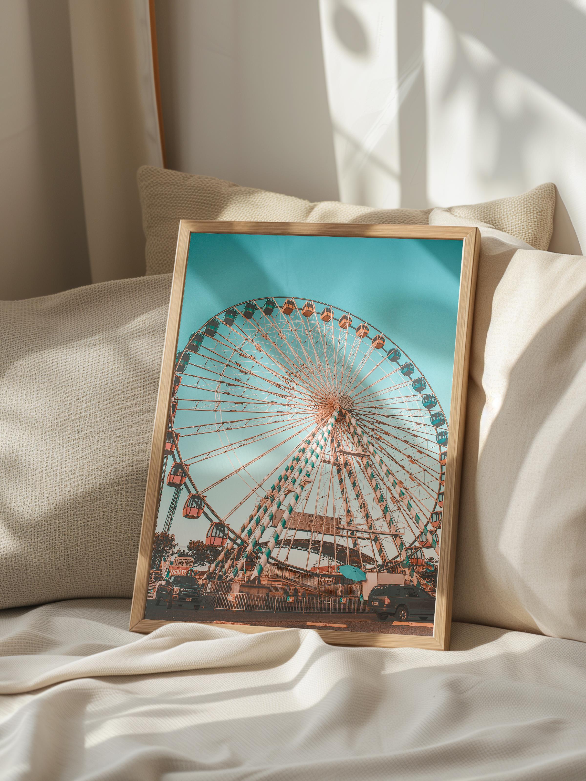 Çerçevesiz Poster, Yaz Temalı Tablo NO:155, Lunapark Dönme Dolap Fotoğrafı, Kahverengi Poster, Dikey