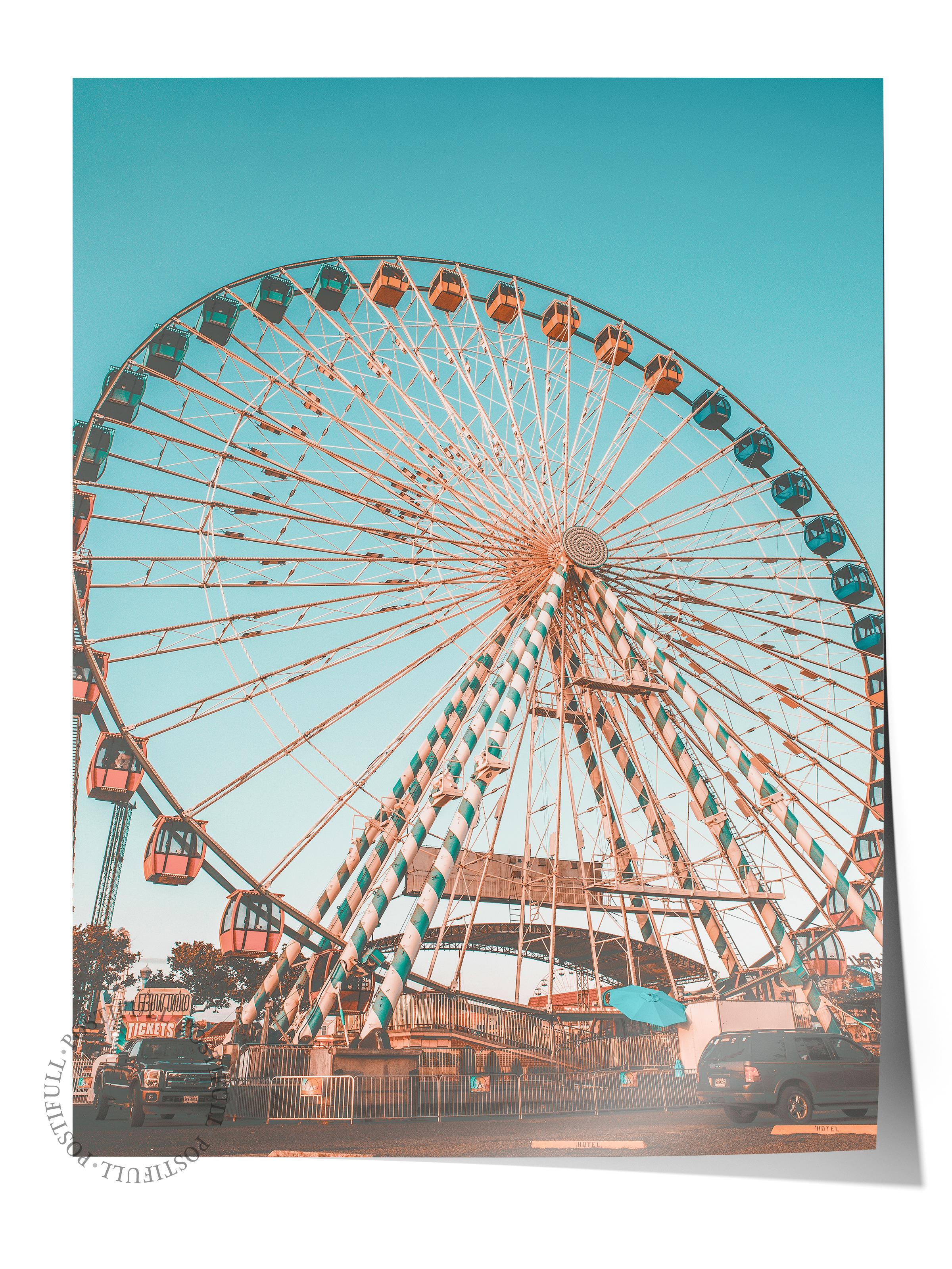 Çerçevesiz Poster, Yaz Temalı Tablo NO:155, Lunapark Dönme Dolap Fotoğrafı, Kahverengi Poster, Dikey