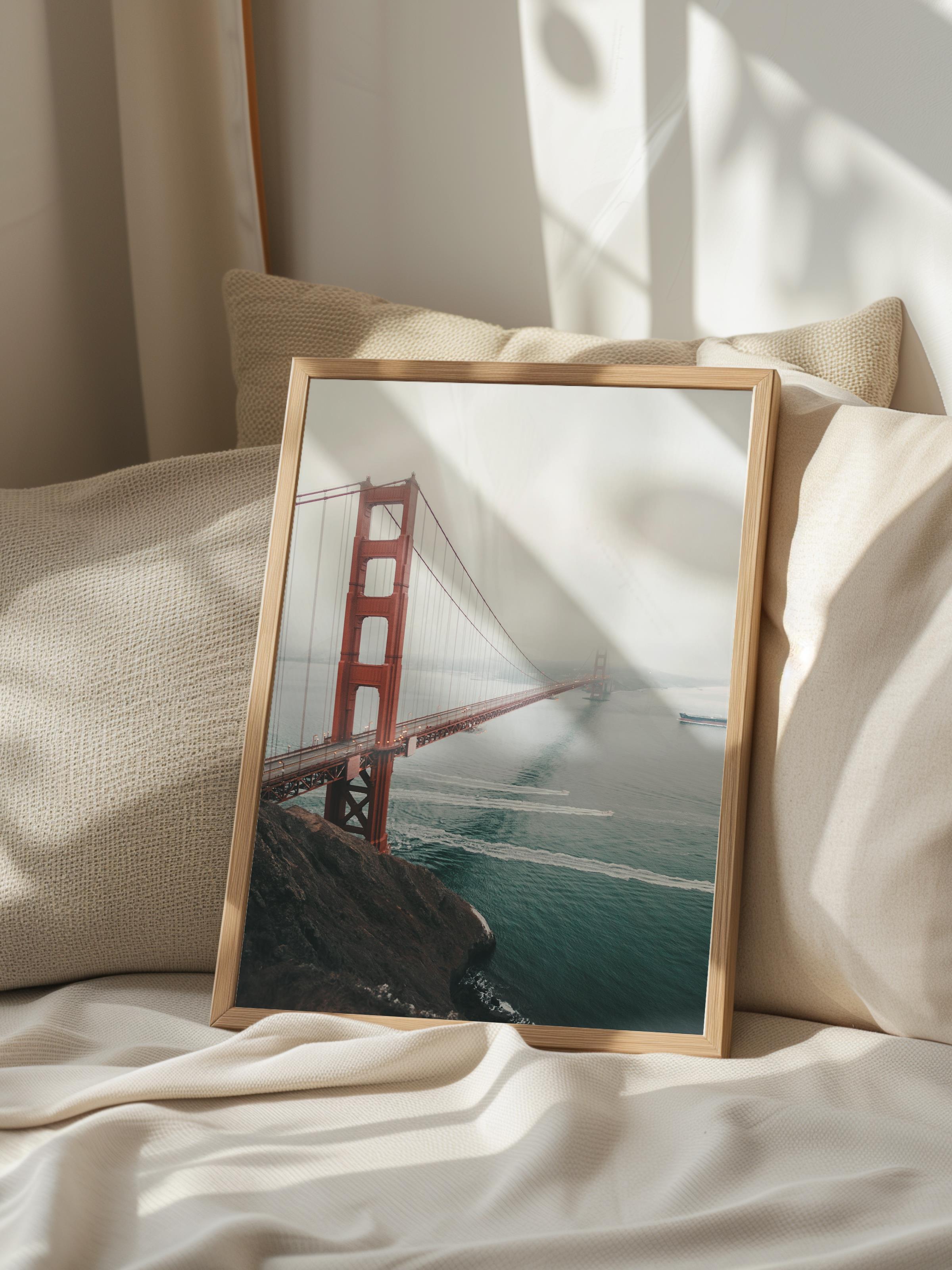 Çerçevesiz Poster, Yaz Temalı Tablo NO:161, Golden Gate Köprüsü Fotoğrafı, Gri Poster, Dikey