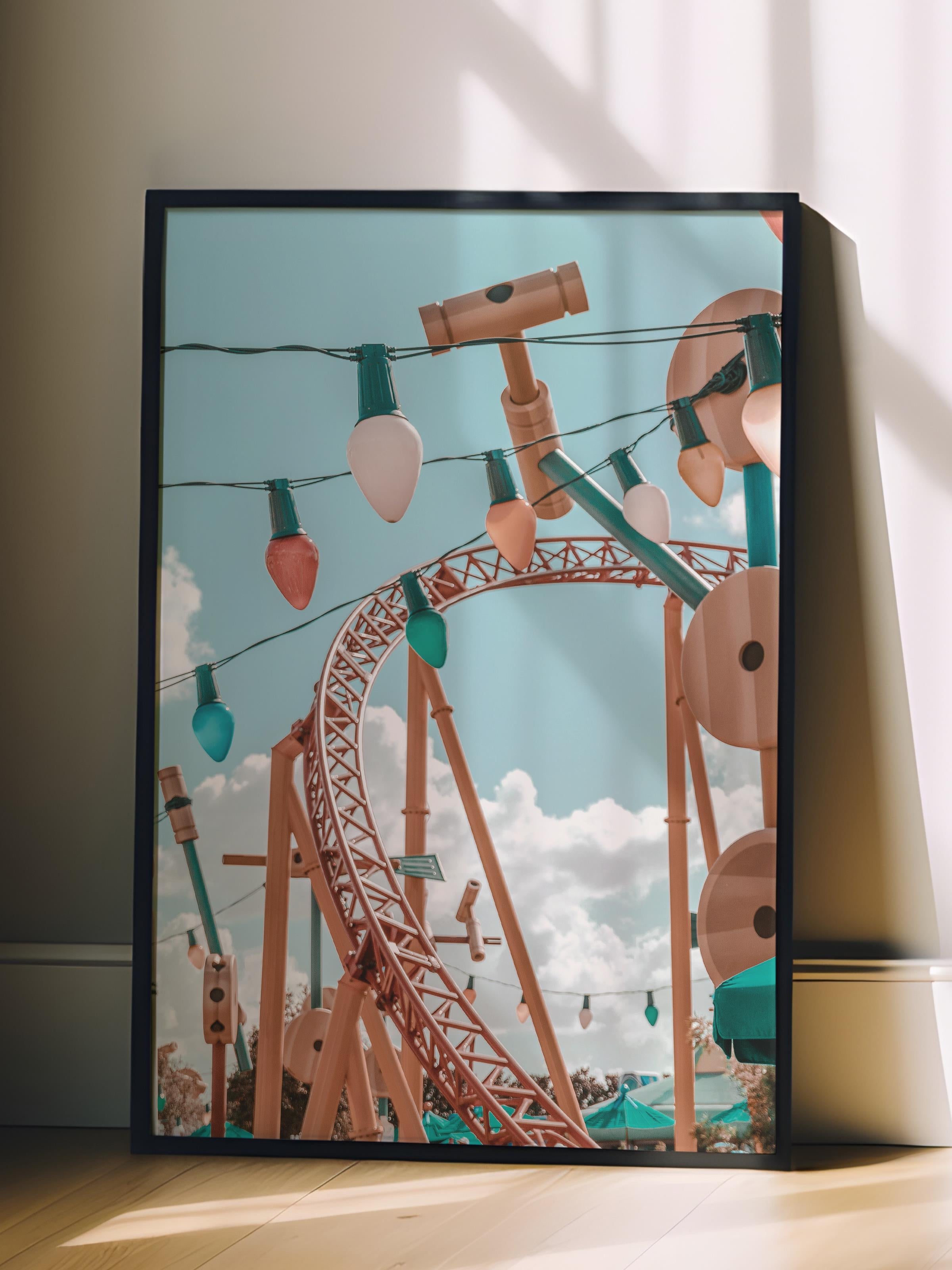 Çerçevesiz Poster, Yaz Temalı Tablo NO:162, Lunapark Girişi Fotoğrafı, Kahverengi Poster, Dikey