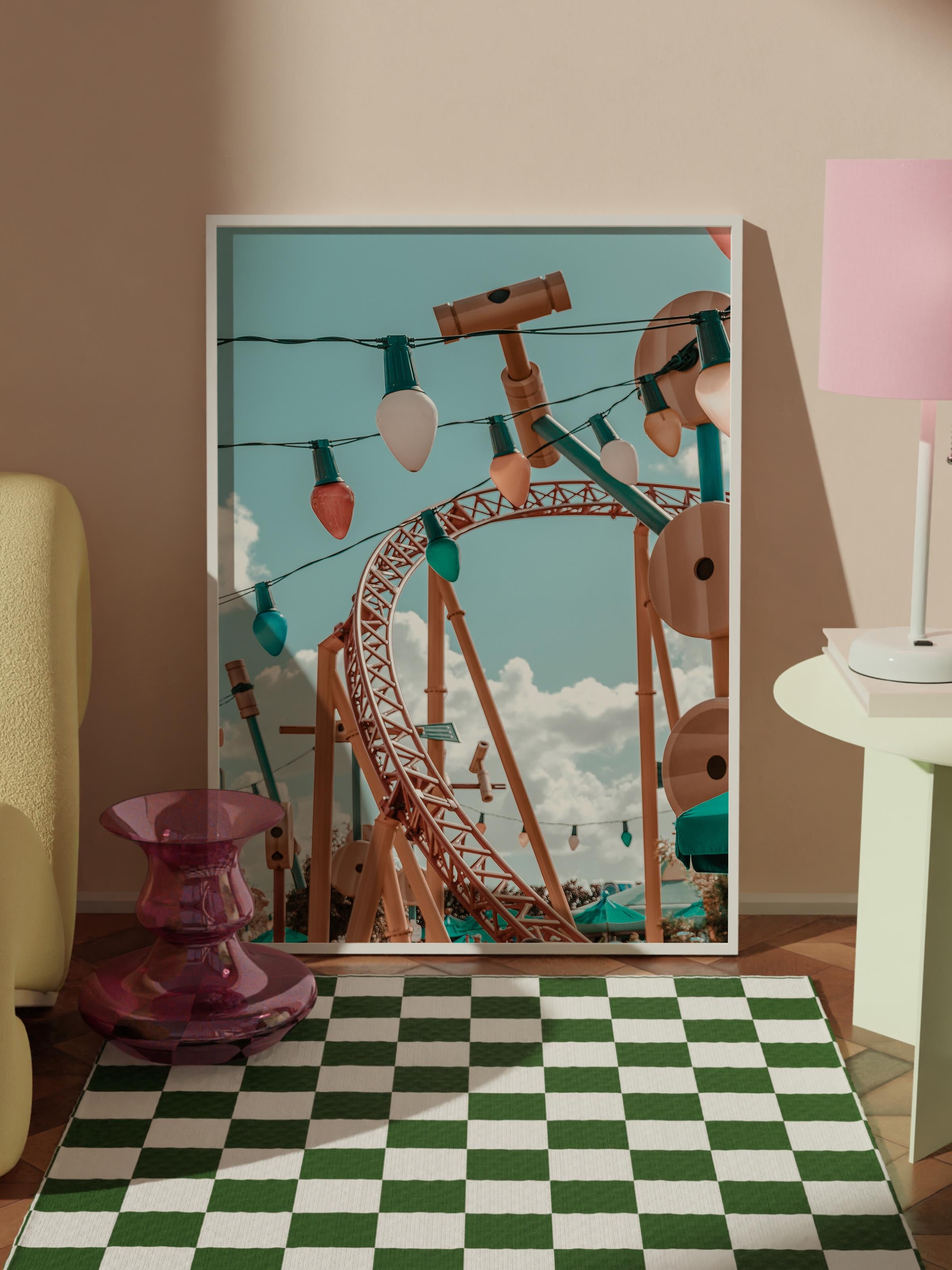 Çerçevesiz Poster, Yaz Temalı Tablo NO:162, Lunapark Girişi Fotoğrafı, Kahverengi Poster, Dikey