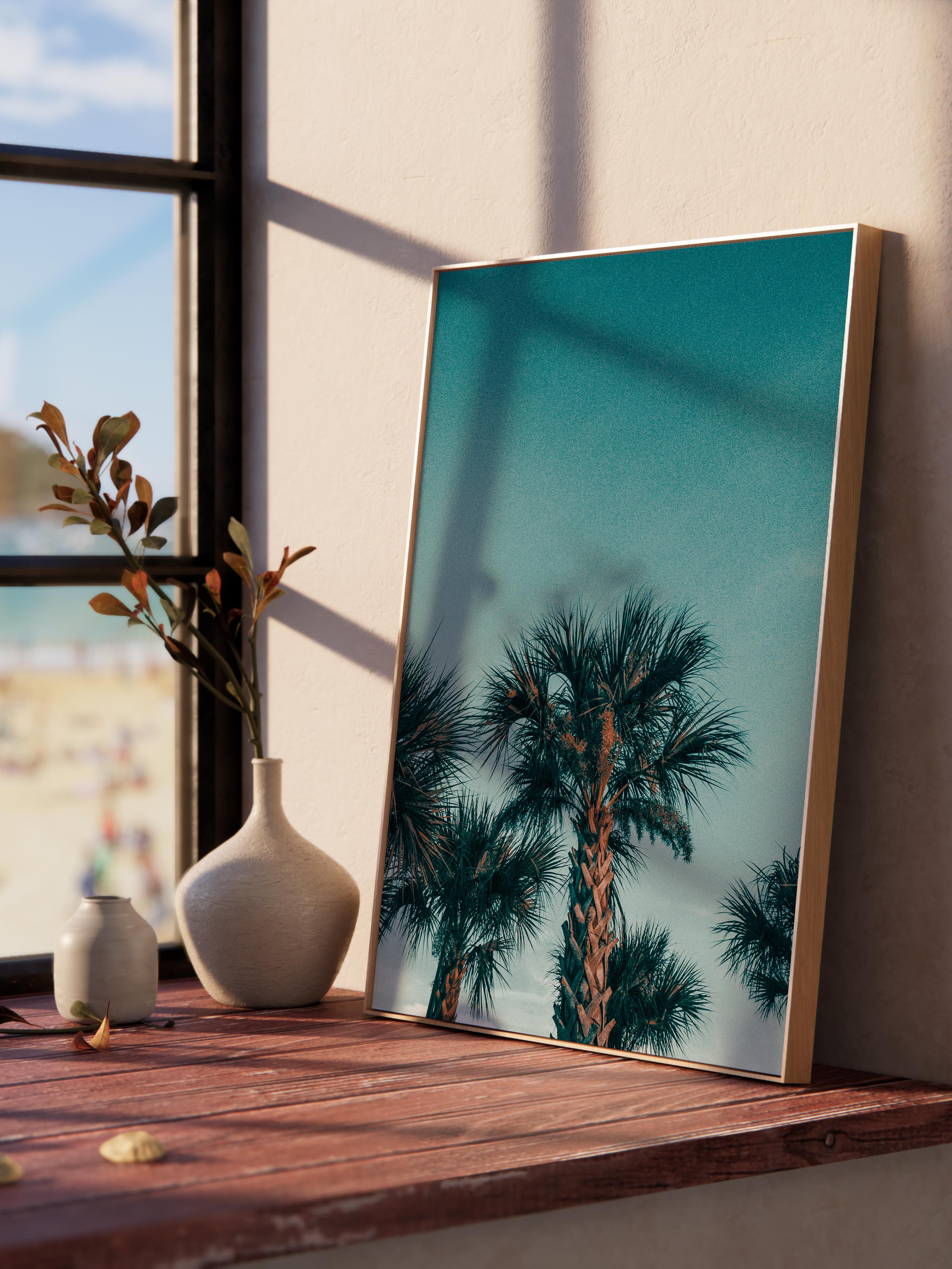 Çerçevesiz Poster, Yaz Temalı Tablo NO:163, Palmiyeler Fotoğrafı, Mavi Poster, Dikey