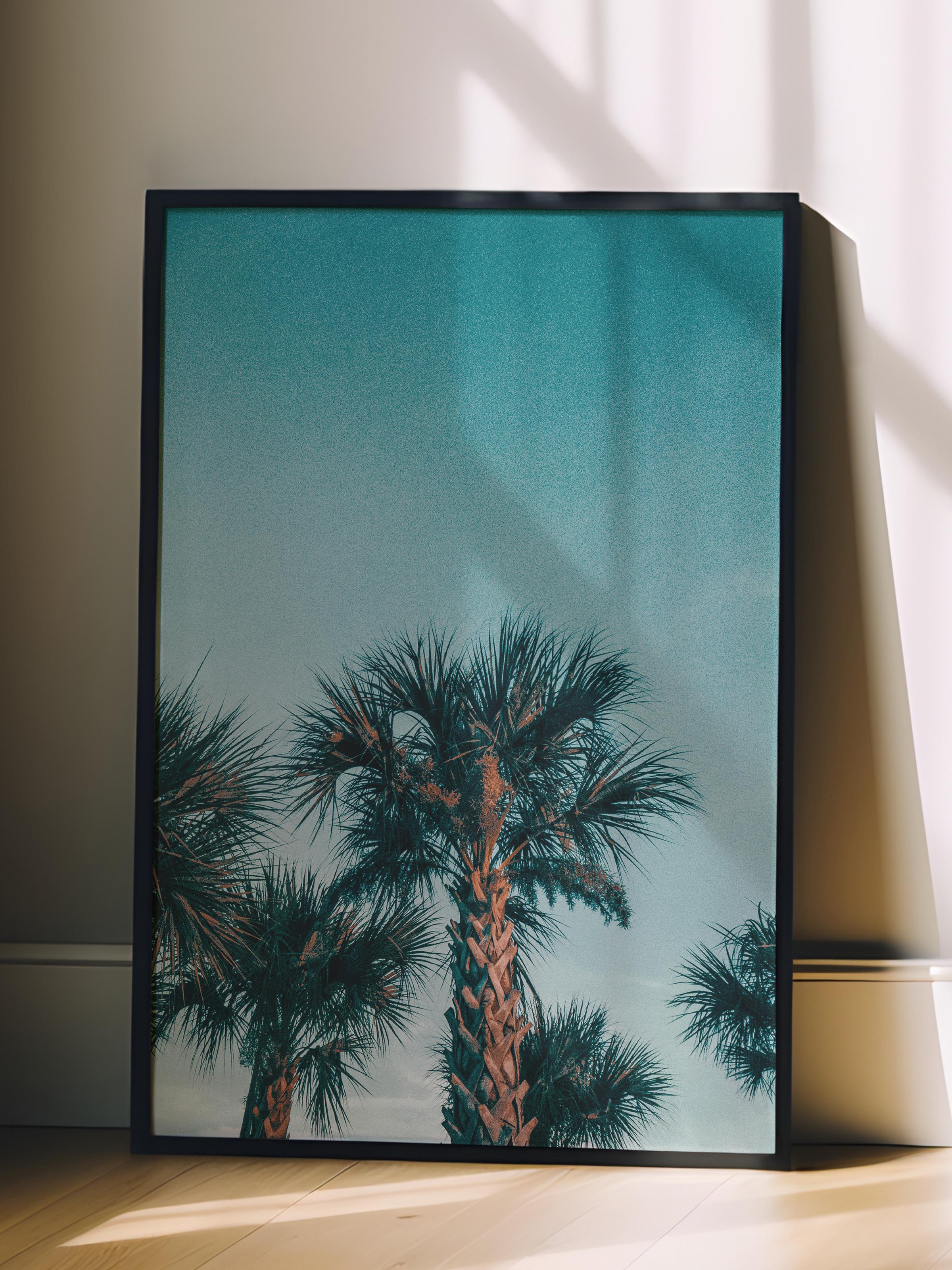 Çerçevesiz Poster, Yaz Temalı Tablo NO:163, Palmiyeler Fotoğrafı, Mavi Poster, Dikey