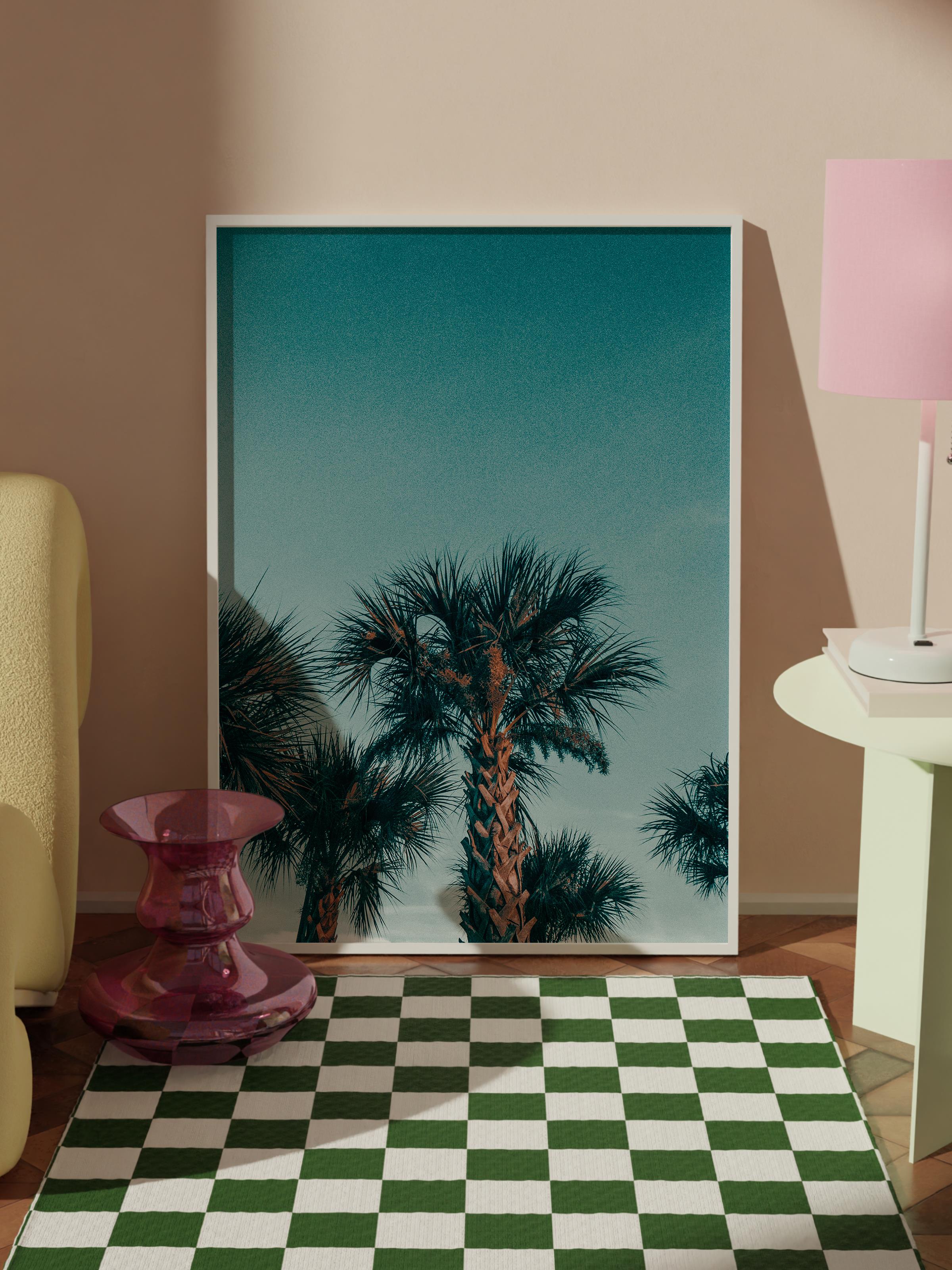 Çerçevesiz Poster, Yaz Temalı Tablo NO:163, Palmiyeler Fotoğrafı, Mavi Poster, Dikey