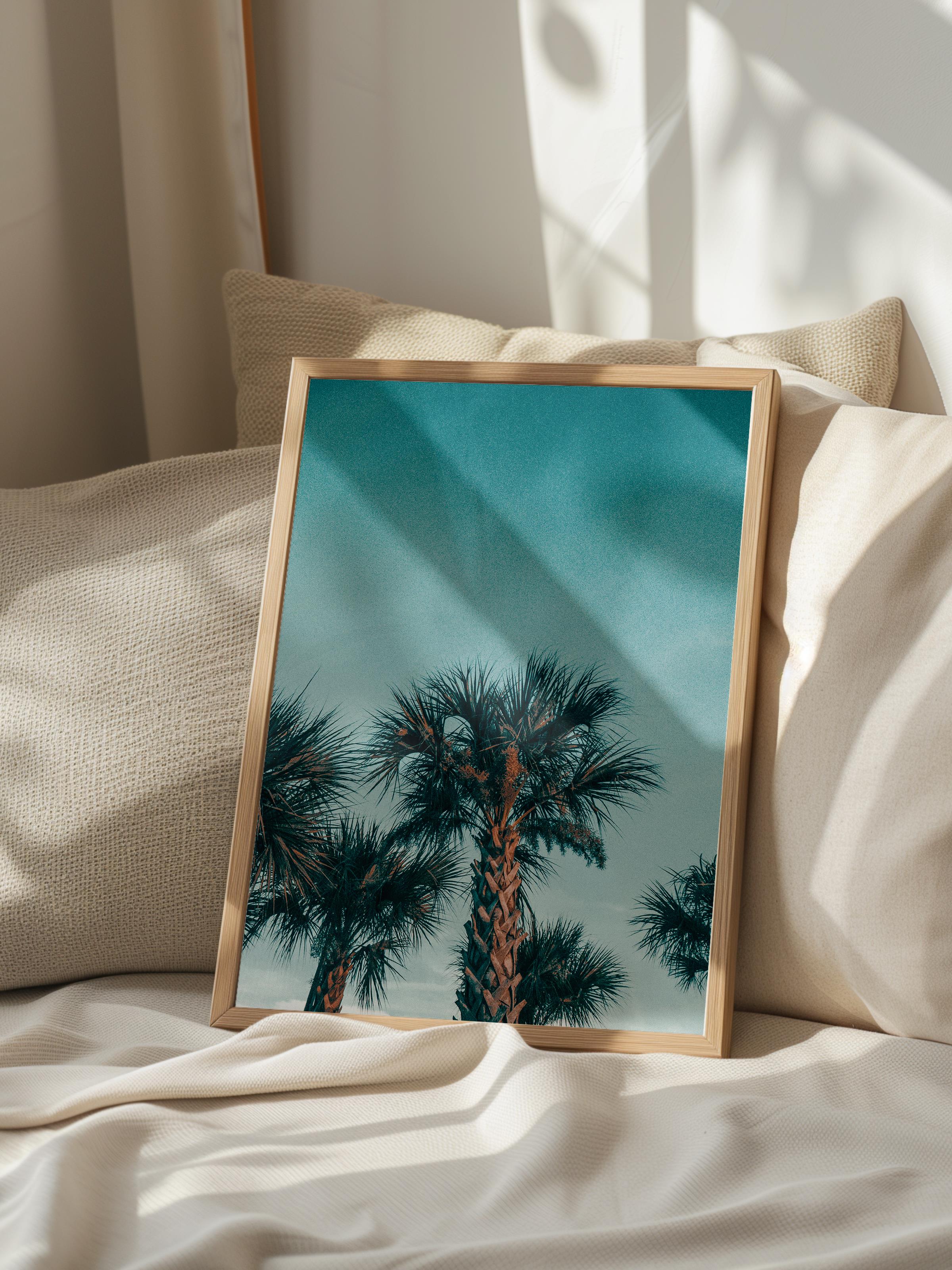Çerçevesiz Poster, Yaz Temalı Tablo NO:163, Palmiyeler Fotoğrafı, Mavi Poster, Dikey