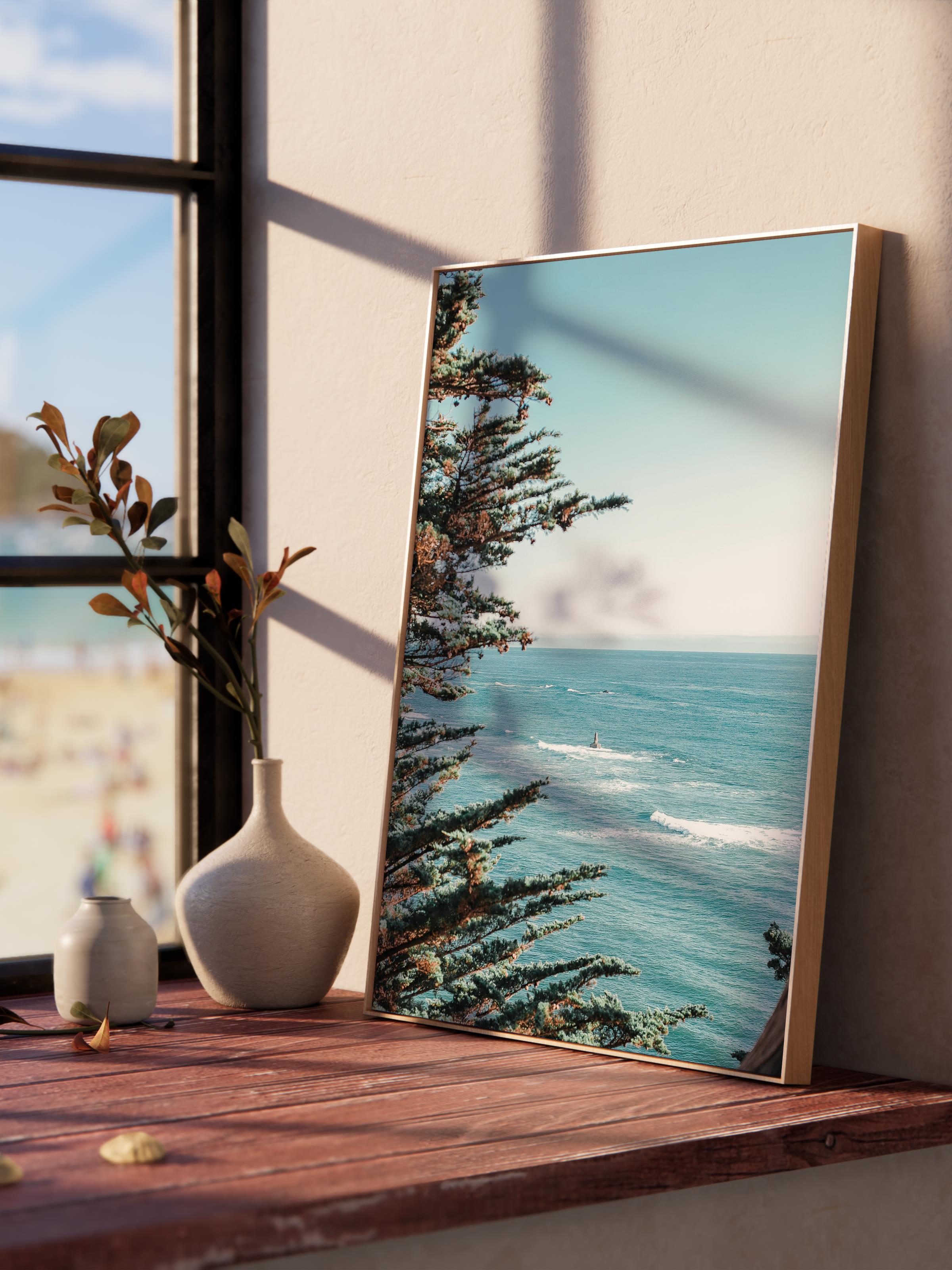 Çerçevesiz Poster, Yaz Temalı Tablo NO:165, Sahil ve Ağaçlar Fotoğrafı, Yeşil Poster, Dikey