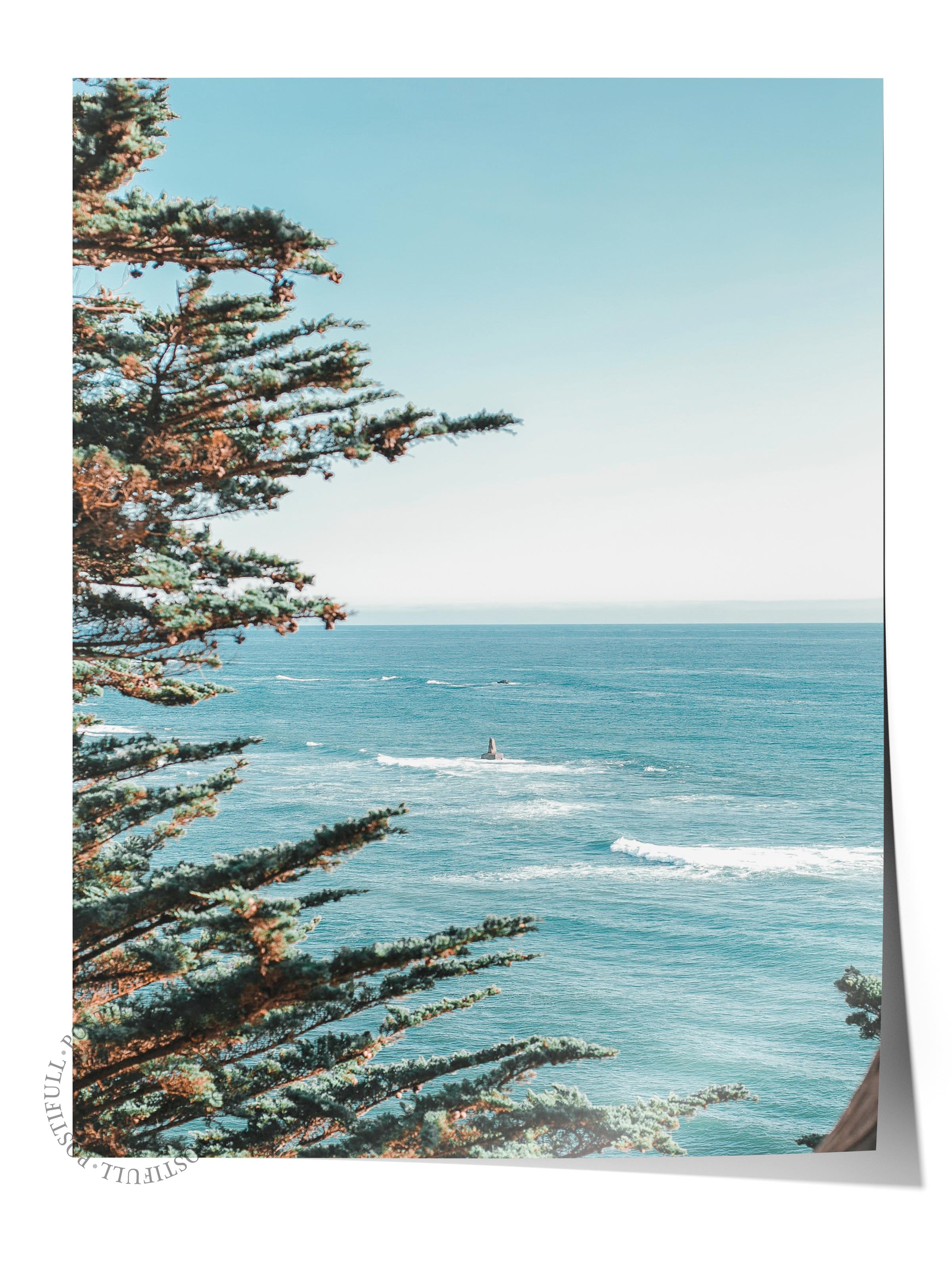 Çerçevesiz Poster, Yaz Temalı Tablo NO:165, Sahil ve Ağaçlar Fotoğrafı, Yeşil Poster, Dikey