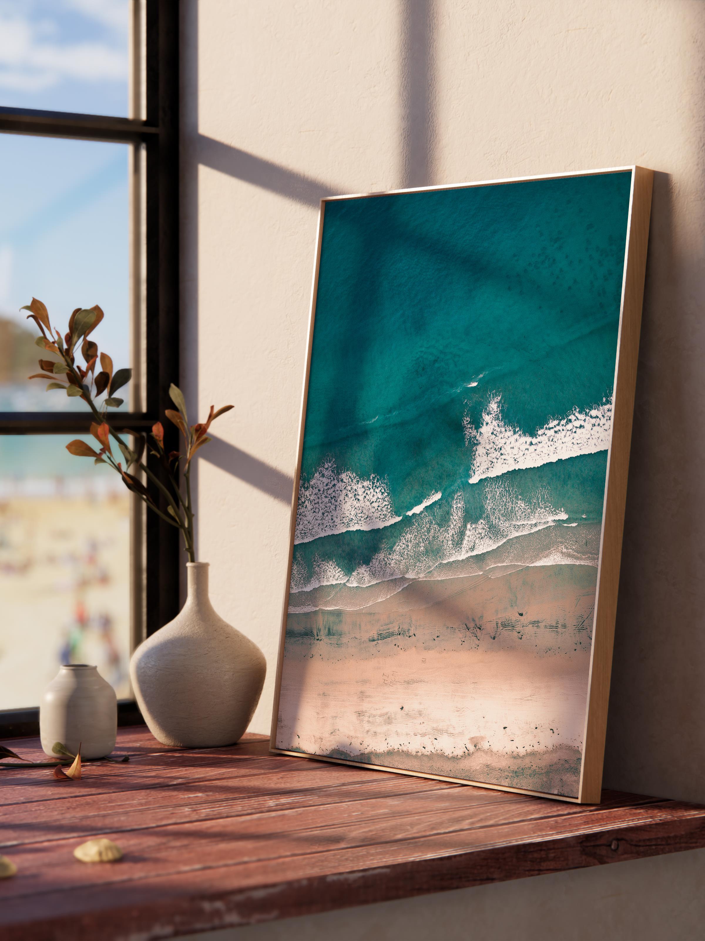 Çerçevesiz Poster, Yaz Temalı Tablo NO:166, Sahilde Dalga Fotoğrafı, Mavi Poster, Dikey