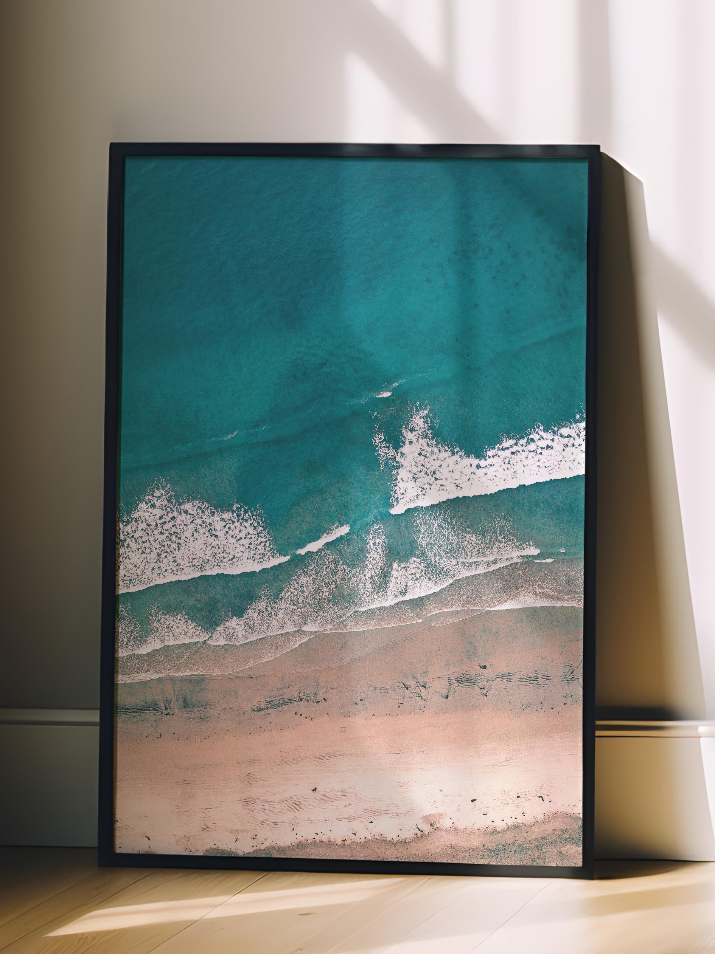 Çerçevesiz Poster, Yaz Temalı Tablo NO:166, Sahilde Dalga Fotoğrafı, Mavi Poster, Dikey