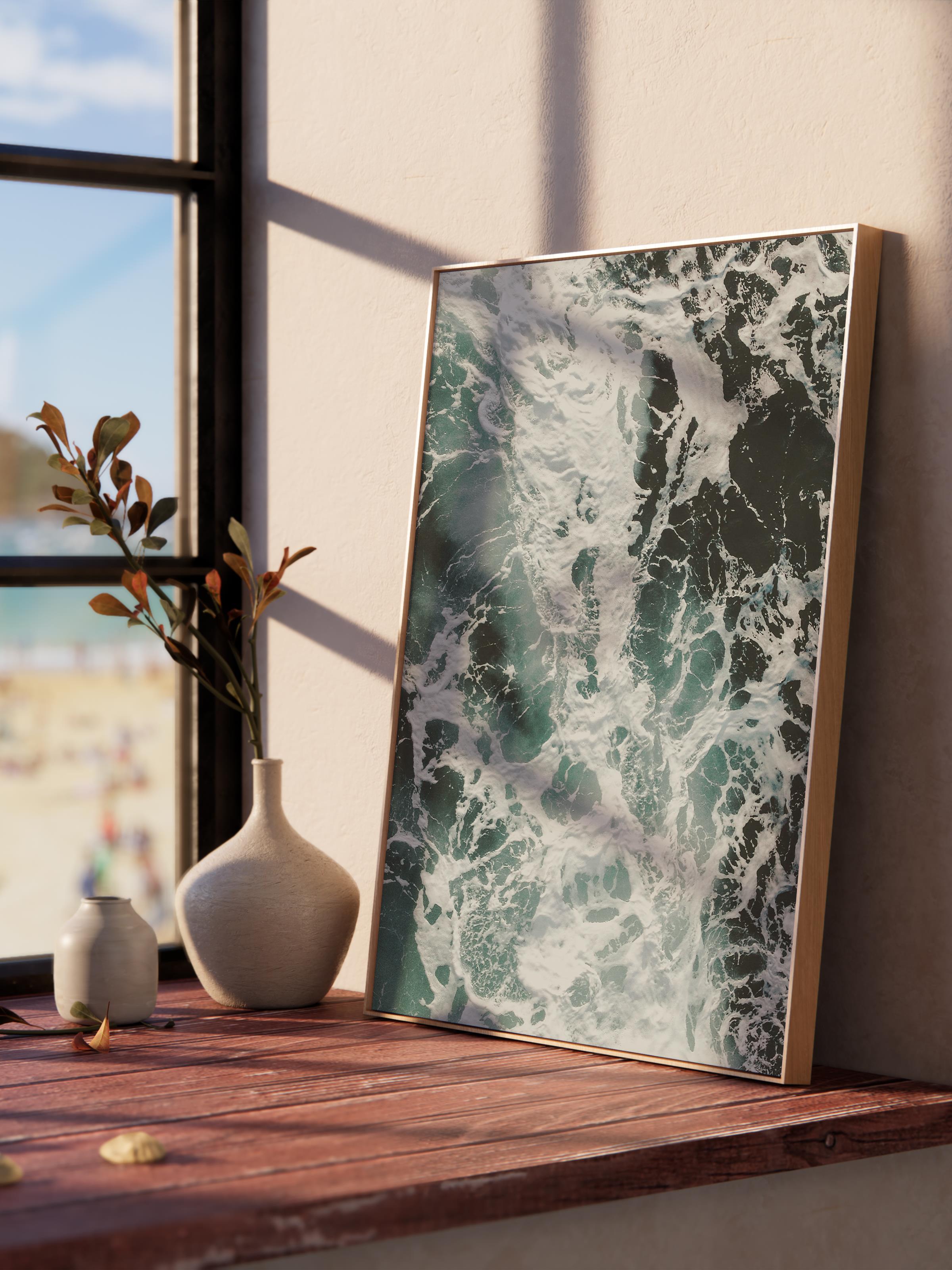 Çerçevesiz Poster, Yaz Temalı Tablo NO:167, Köpüren Dalga Fotoğrafı, Beyaz Poster, Dikey