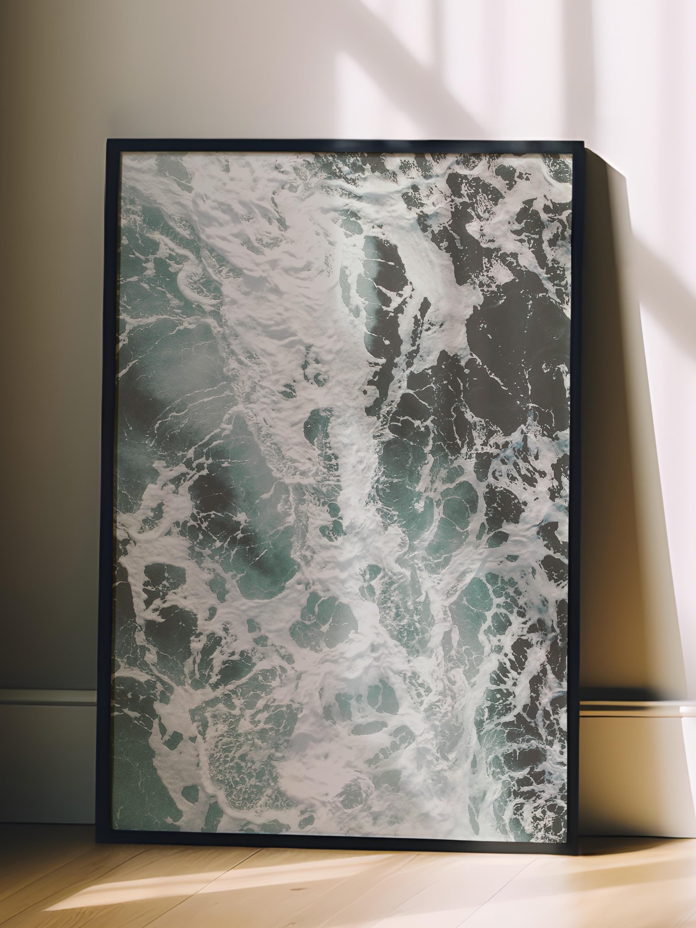 Çerçevesiz Poster, Yaz Temalı Tablo NO:167, Köpüren Dalga Fotoğrafı, Beyaz Poster, Dikey