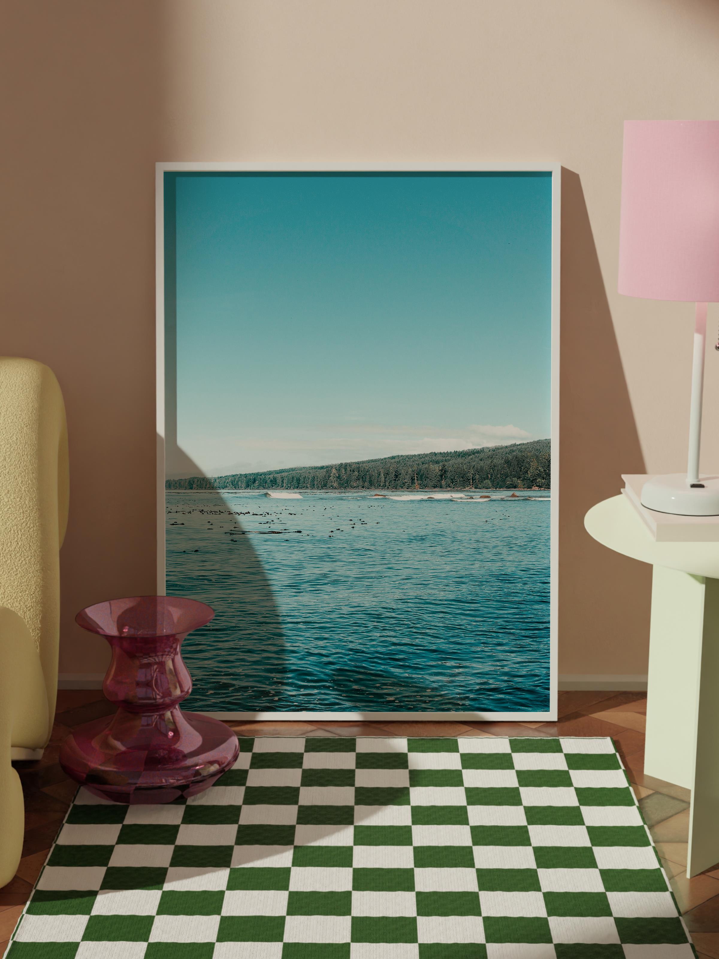 Çerçevesiz Poster, Yaz Temalı Tablo NO:169, Göl ve Dağlar Fotoğrafı, Mavi Poster, Dikey