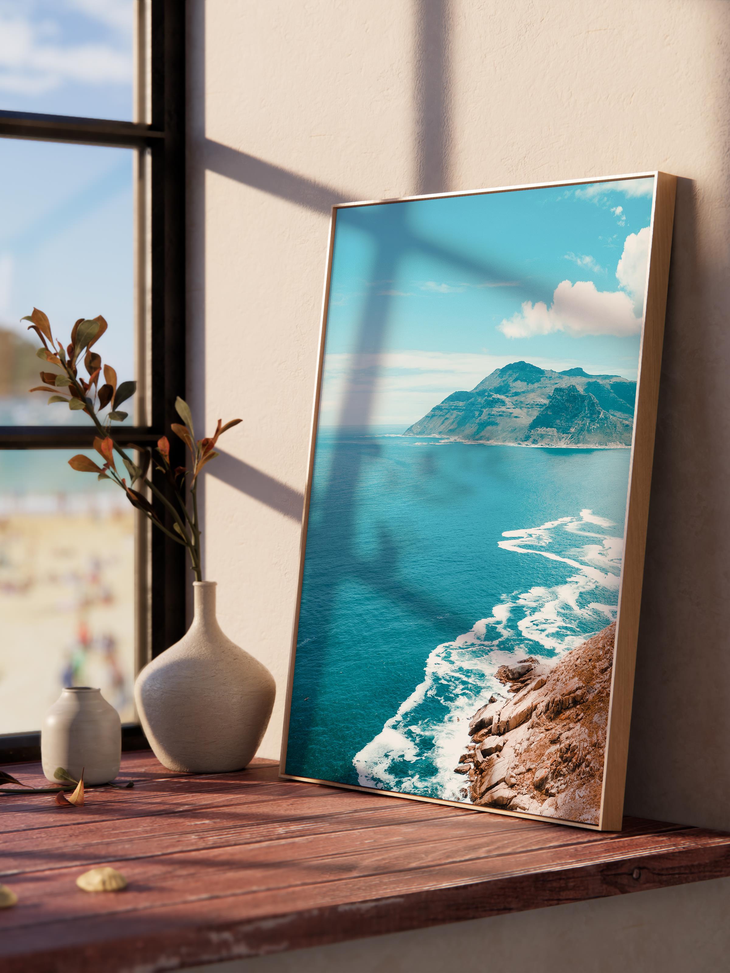 Çerçevesiz Poster, Yaz Temalı Tablo NO:170, Uçurum ve Deniz Fotoğrafı, Mavi Poster, Dikey