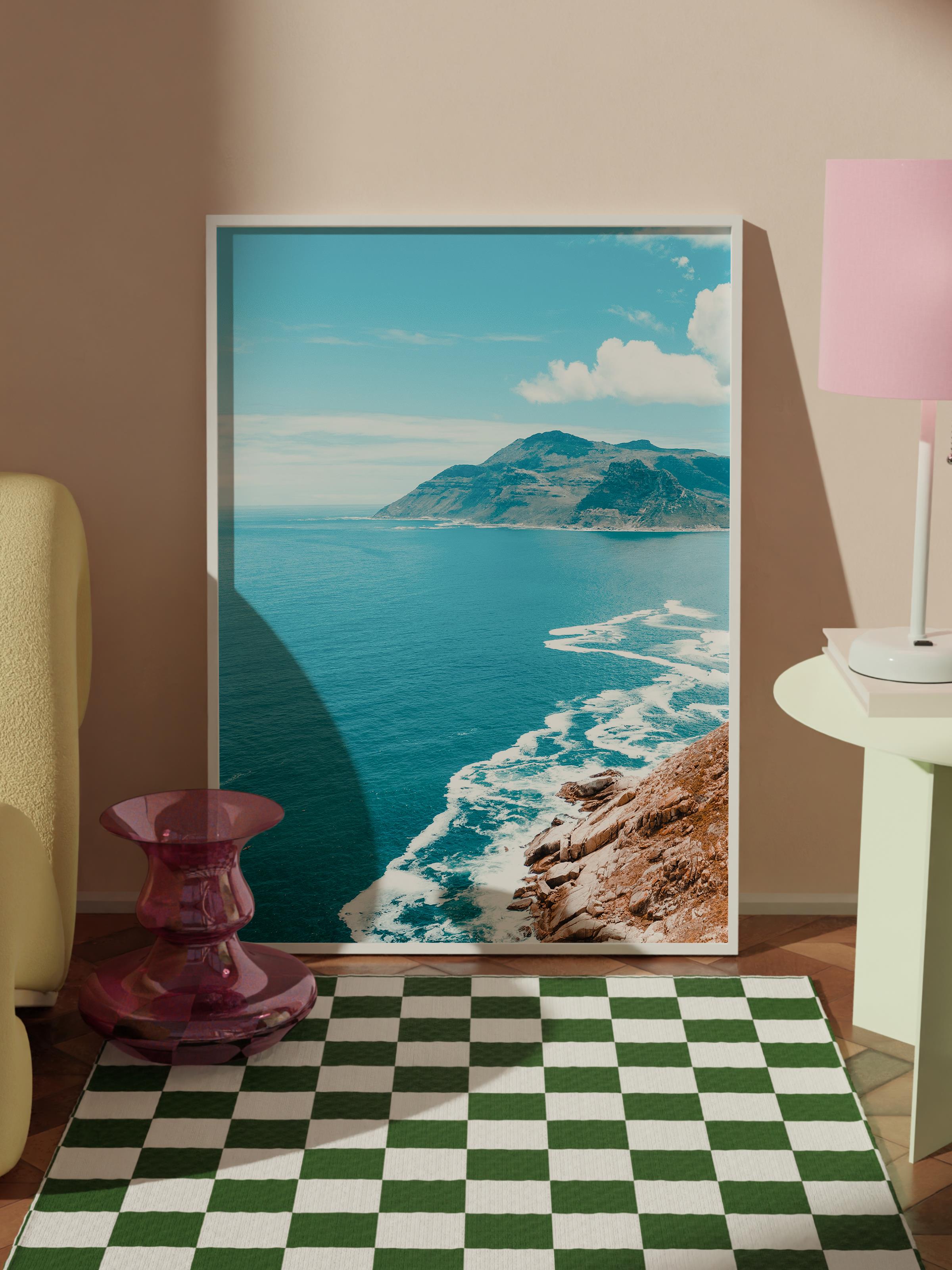 Çerçevesiz Poster, Yaz Temalı Tablo NO:170, Uçurum ve Deniz Fotoğrafı, Mavi Poster, Dikey