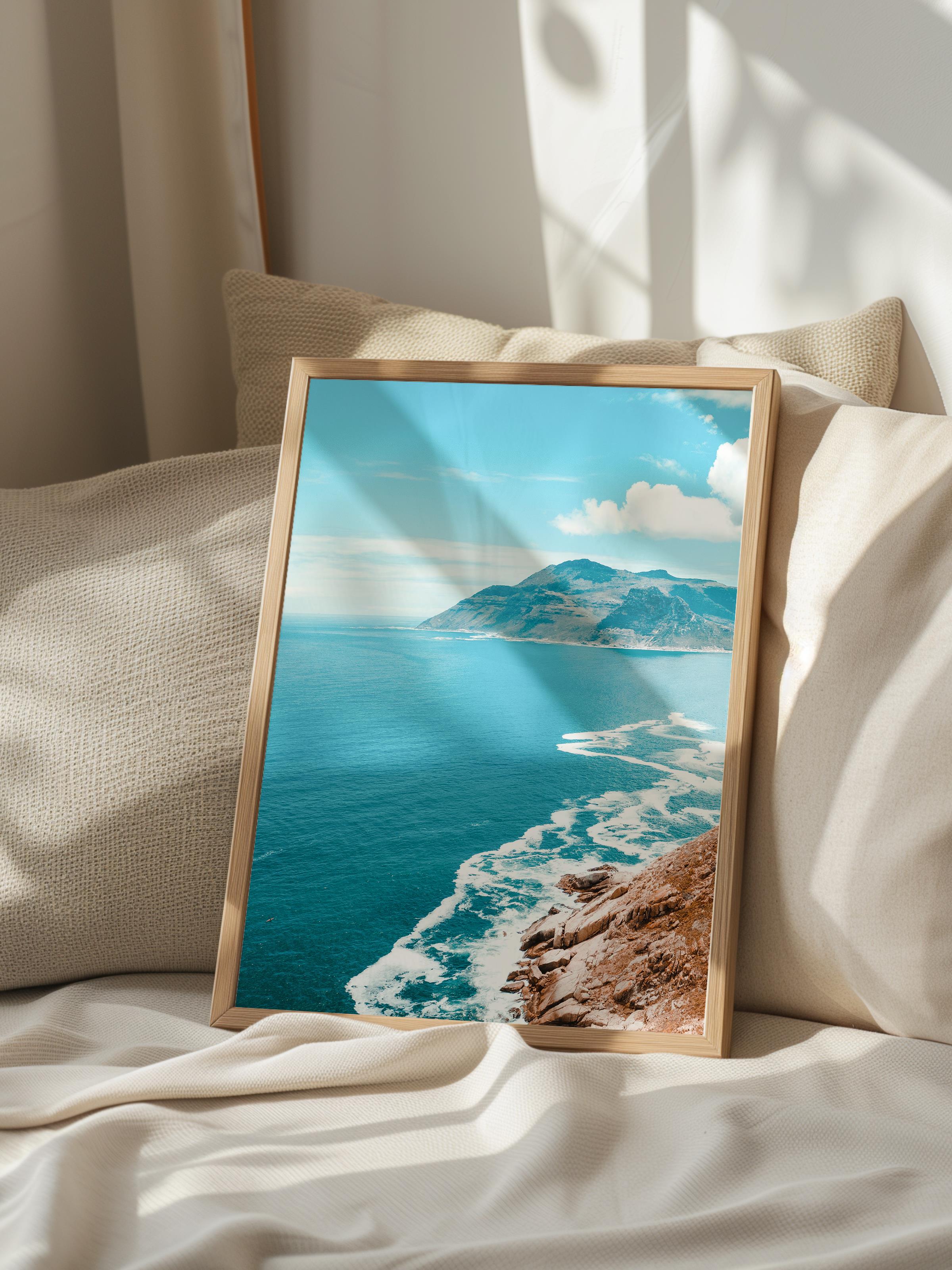 Çerçevesiz Poster, Yaz Temalı Tablo NO:170, Uçurum ve Deniz Fotoğrafı, Mavi Poster, Dikey