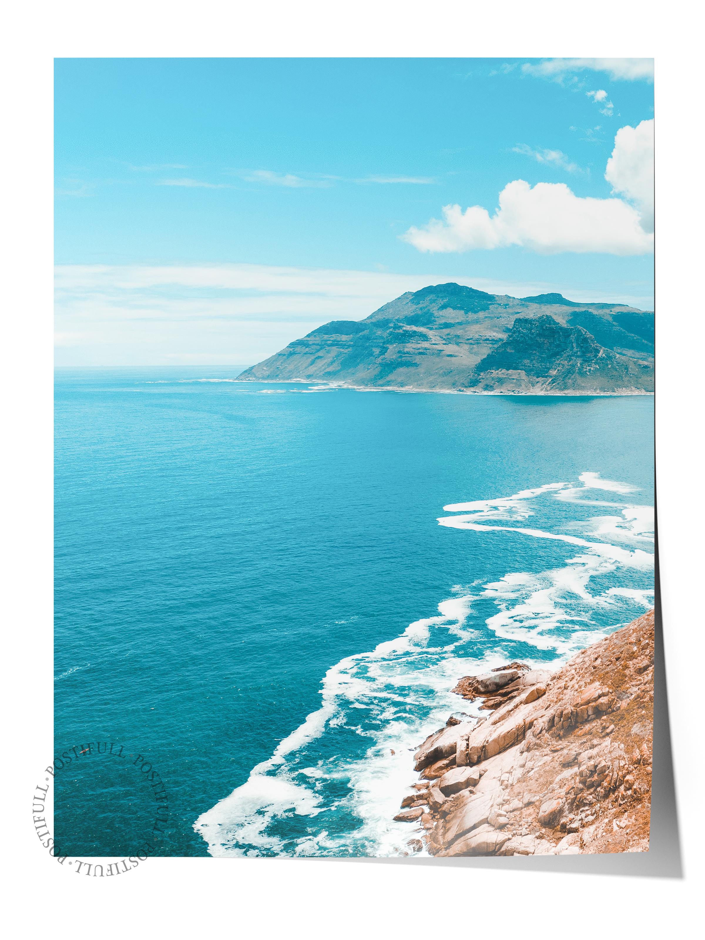 Çerçevesiz Poster, Yaz Temalı Tablo NO:170, Uçurum ve Deniz Fotoğrafı, Mavi Poster, Dikey