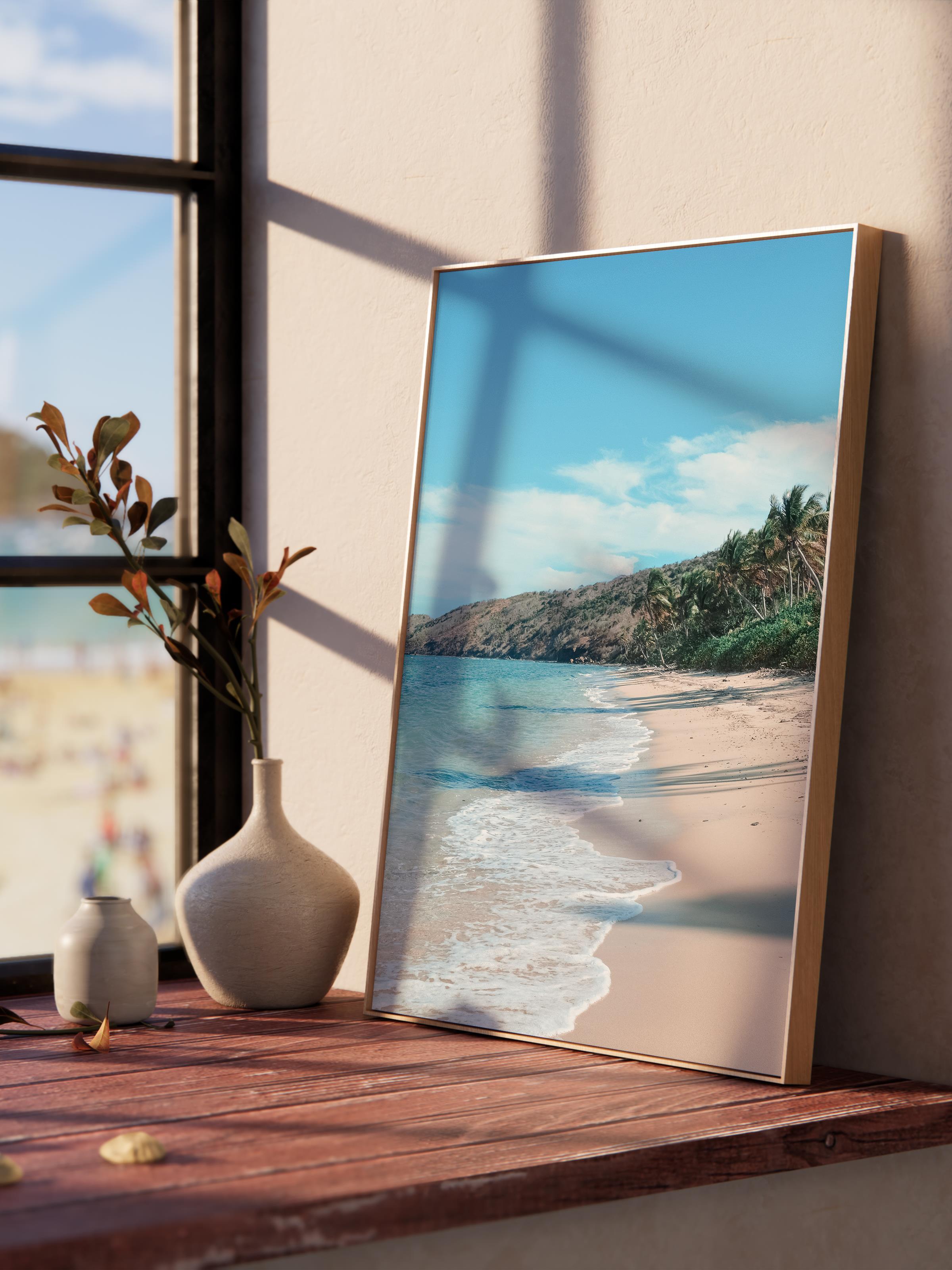 Çerçevesiz Poster, Yaz Temalı Tablo NO:171, Boş Plaj Fotoğrafı, Mavi Poster, Dikey