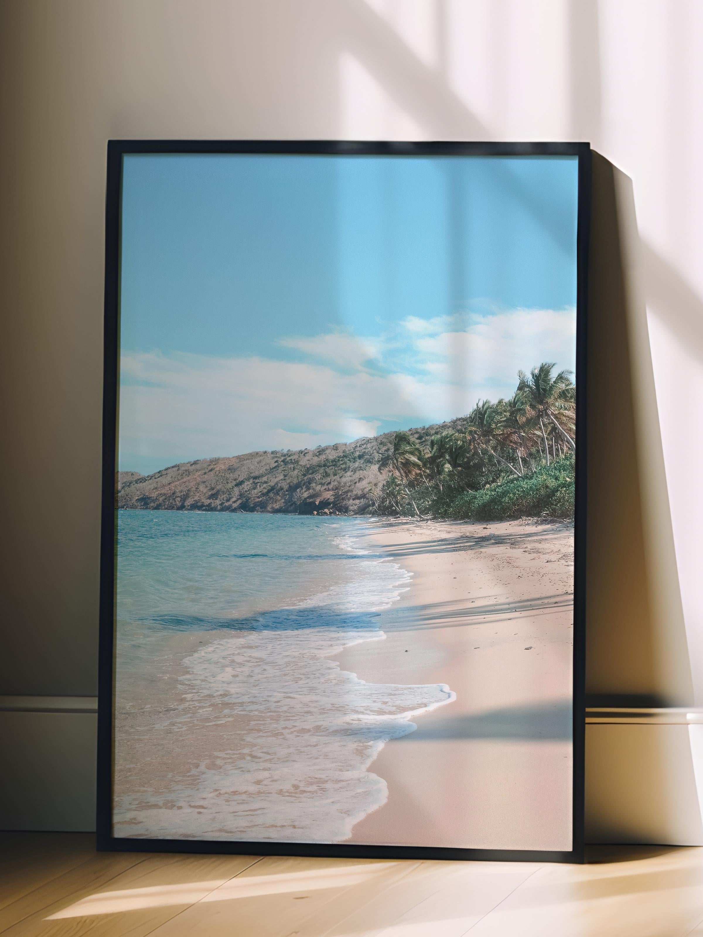 Çerçevesiz Poster, Yaz Temalı Tablo NO:171, Boş Plaj Fotoğrafı, Mavi Poster, Dikey