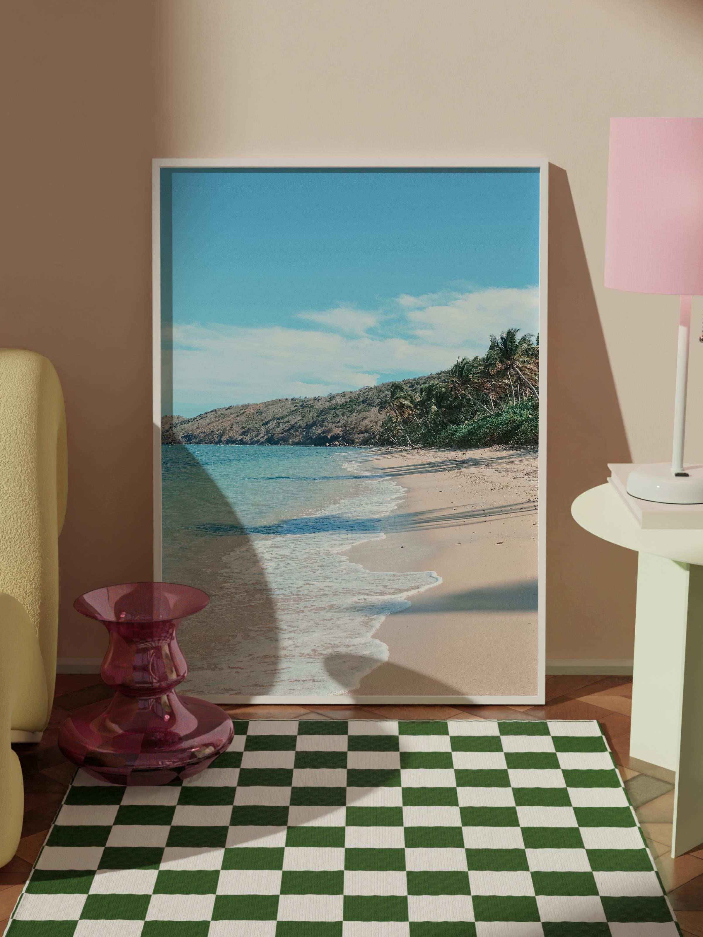 Çerçevesiz Poster, Yaz Temalı Tablo NO:171, Boş Plaj Fotoğrafı, Mavi Poster, Dikey