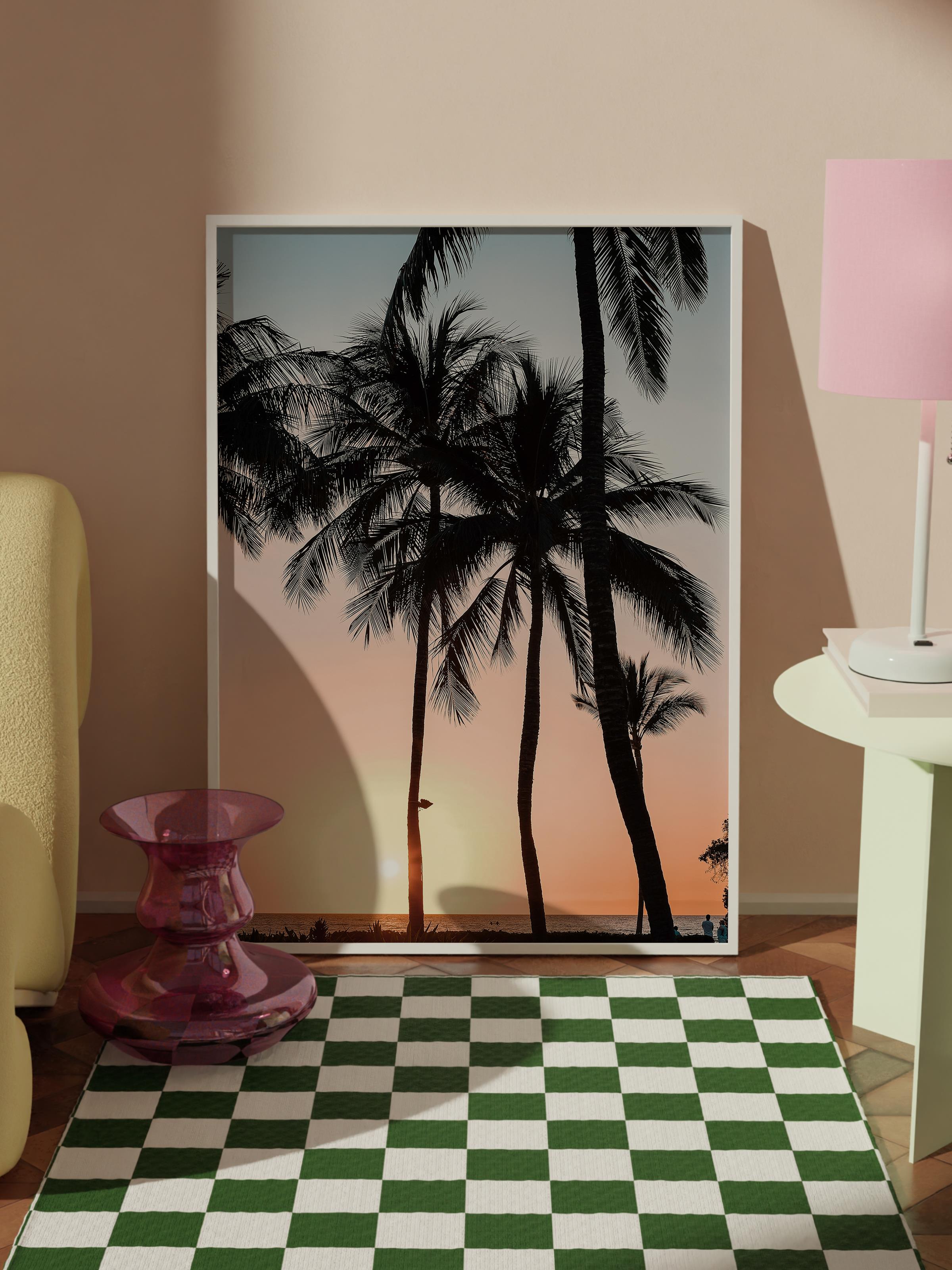 Çerçevesiz Poster, Yaz Temalı Tablo NO:174, Gün Batımında Palmiyeler Fotoğrafı, Siyah Poster, Dikey