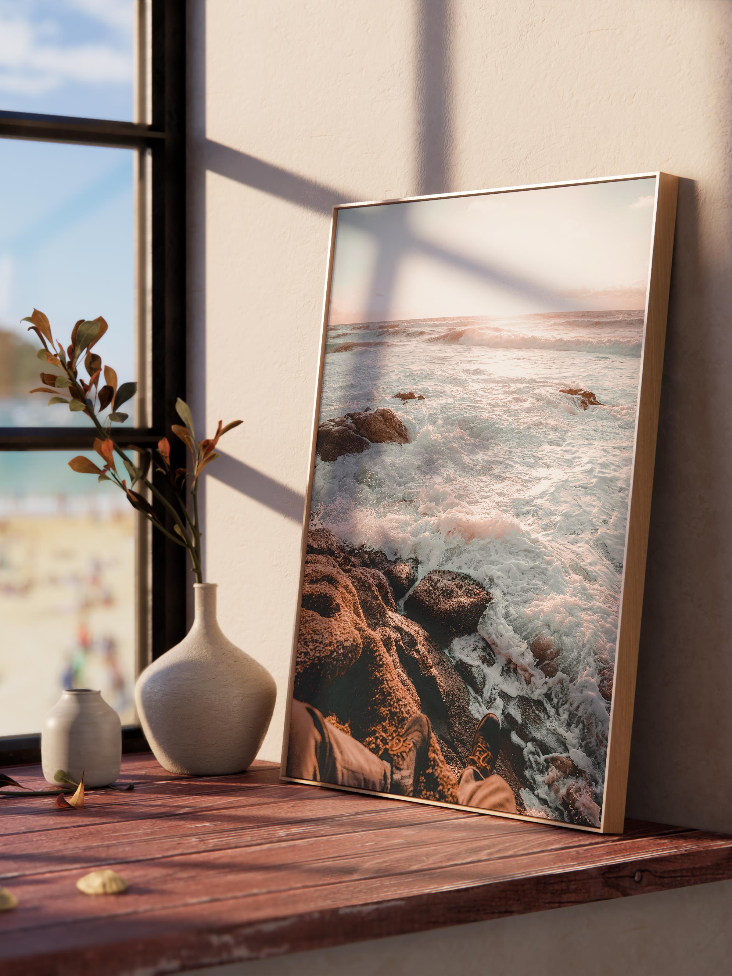 Çerçevesiz Poster, Yaz Temalı Tablo NO:175, Gün Batımında Kayalar Fotoğrafı, Turuncu Poster, Dikey