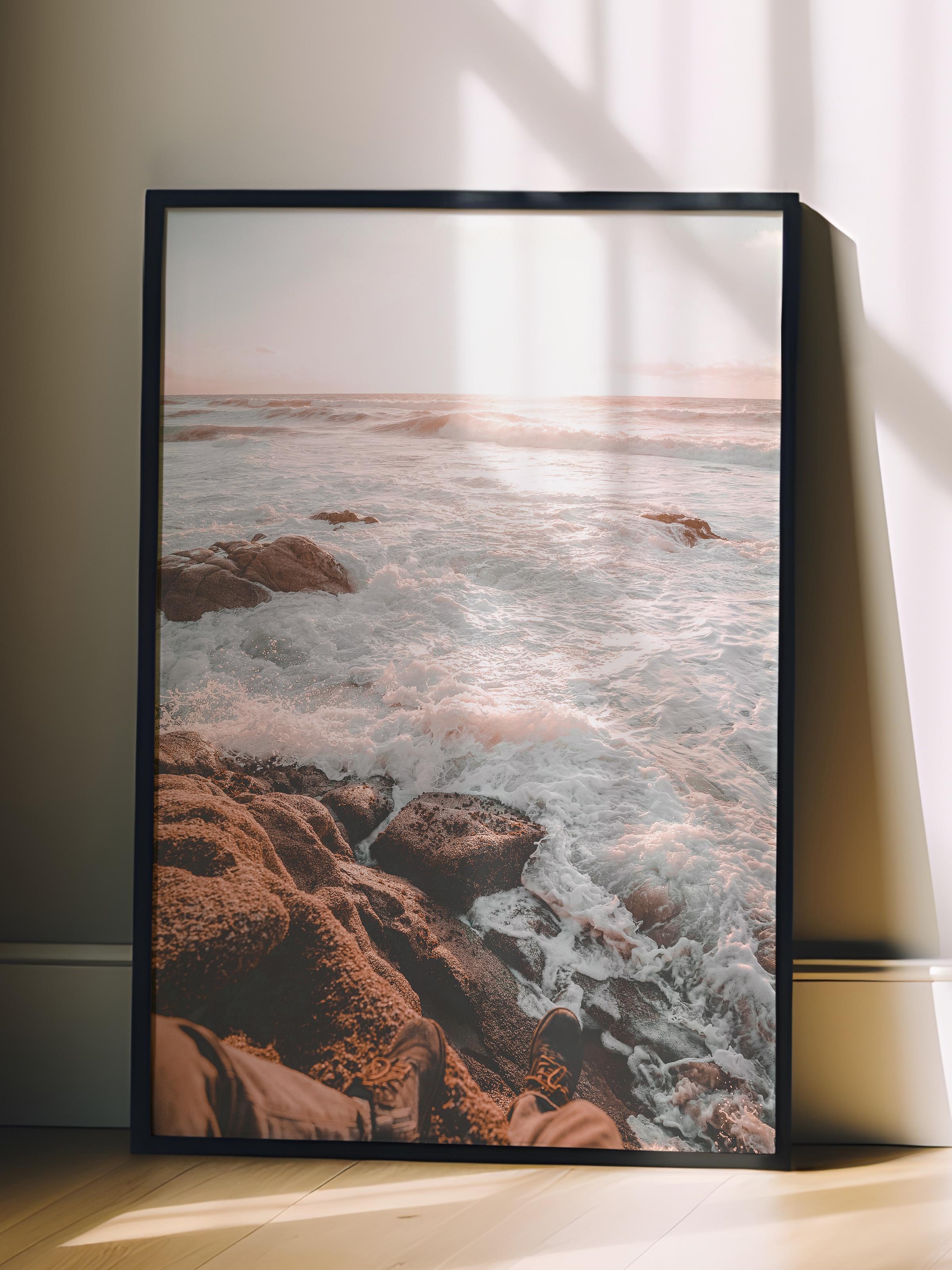 Çerçevesiz Poster, Yaz Temalı Tablo NO:175, Gün Batımında Kayalar Fotoğrafı, Turuncu Poster, Dikey